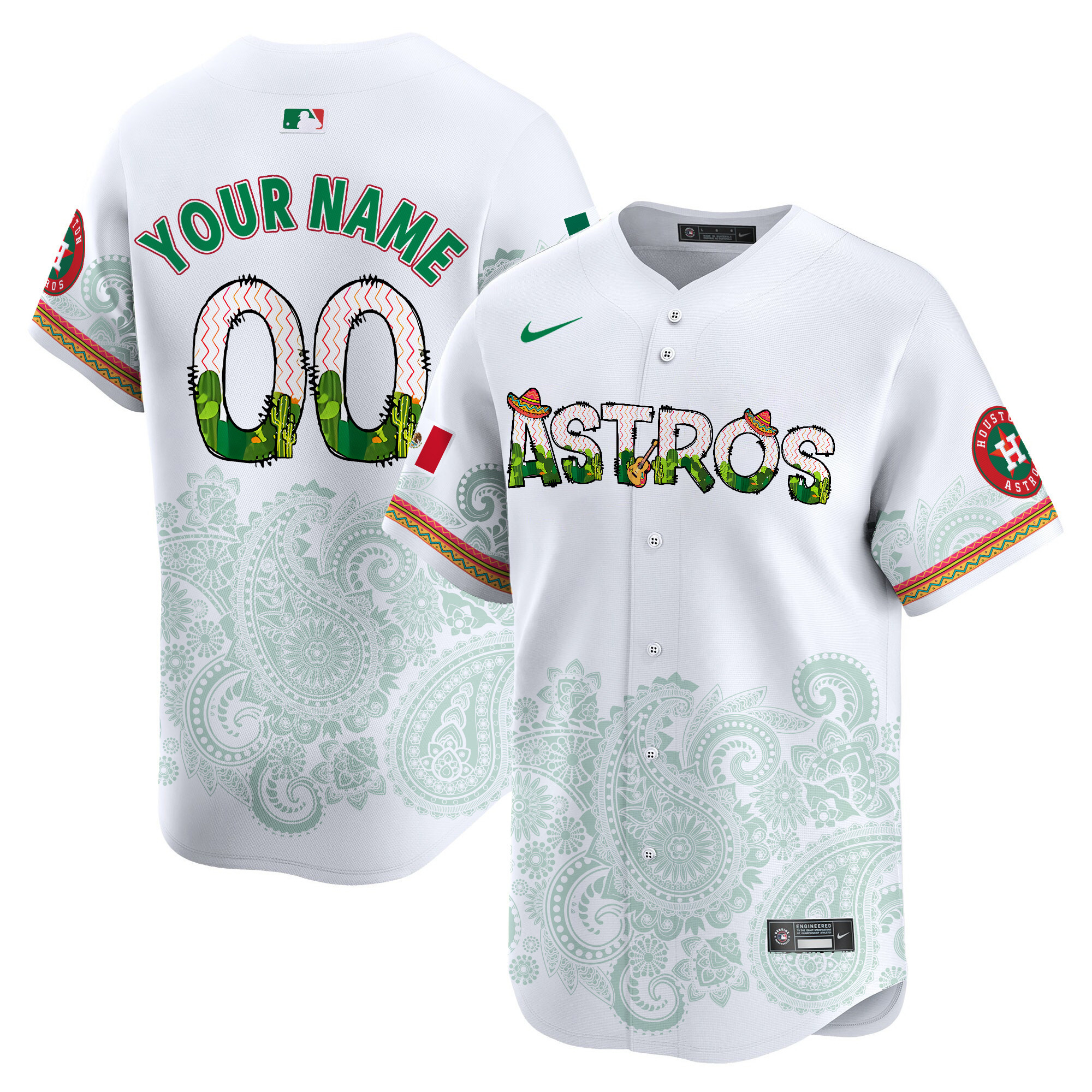 Astros Fiesta Custom Jersey - Nike Astros Fiesta Jersey - White Custom