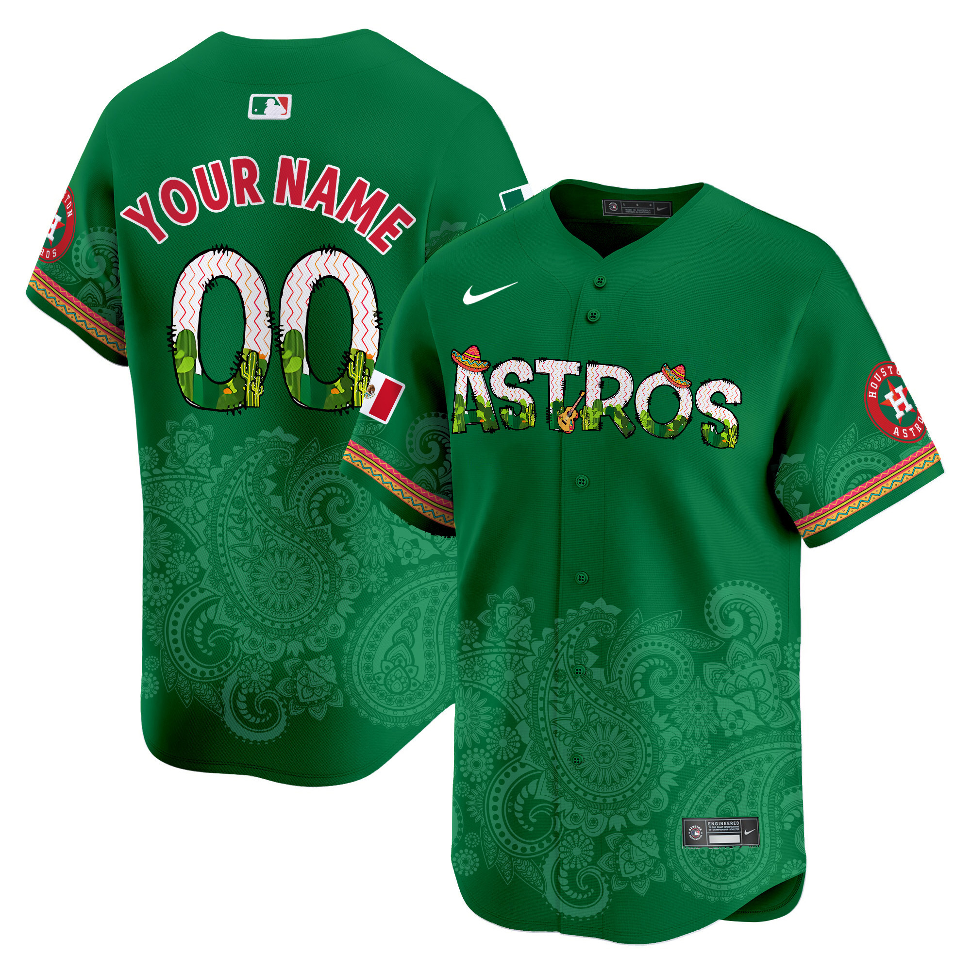 Alternative view of Astros Fiesta Custom Jersey - Nike Astros Fiesta Jersey - White Custom