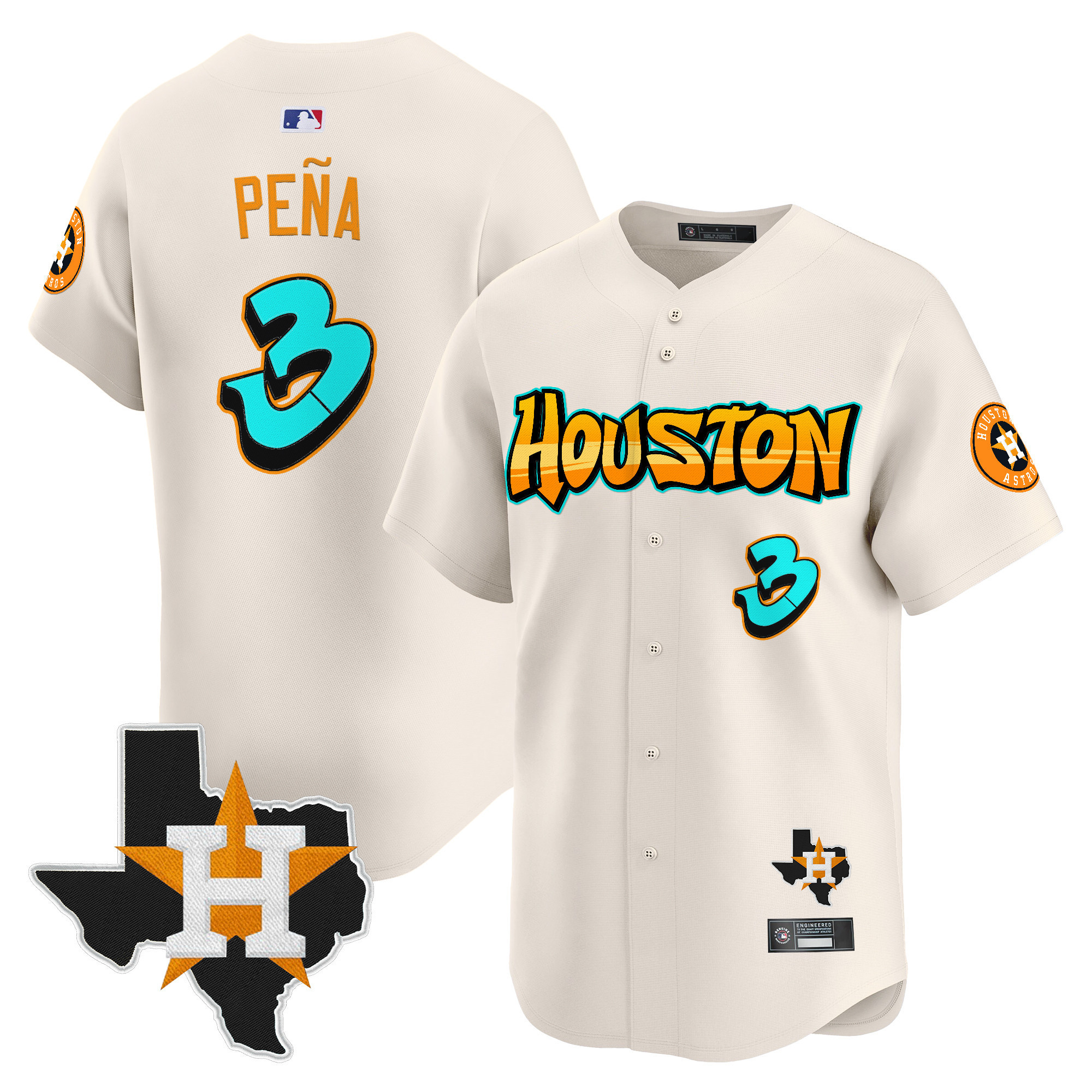 Astros Peña Graffiti Jersey - Nike Cream Cool Base