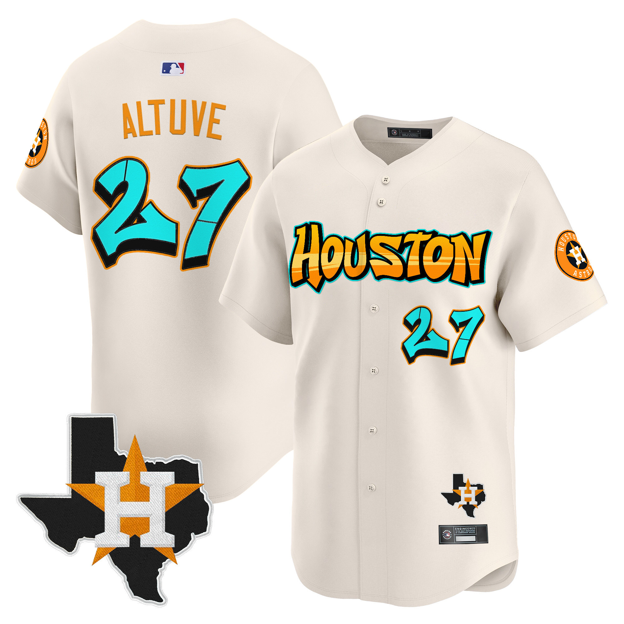 Alternative view of Astros Peña Graffiti Jersey - Nike Cream Cool Base