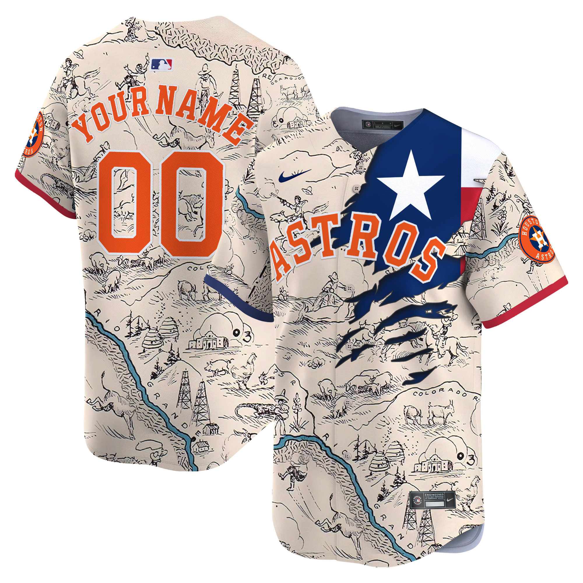 Astros Texas Map Jersey - Nike - Cream Limited Edition
