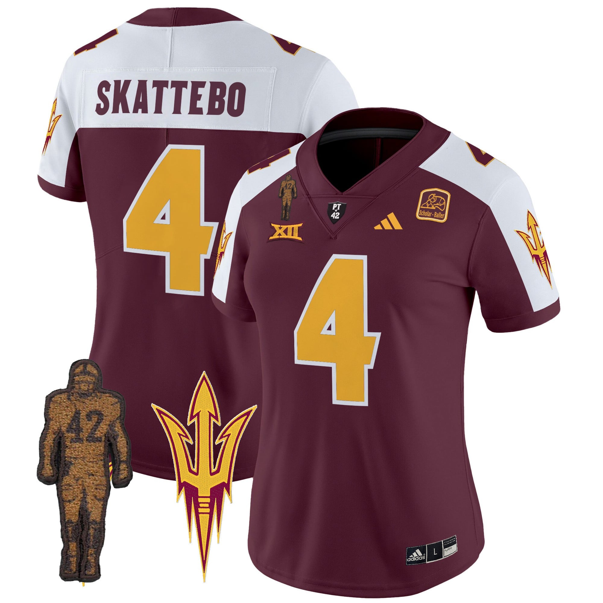 Alternative view of ASU Leavitt Maroon Jersey - Adidas ASU Leavitt #10 Maroon Football