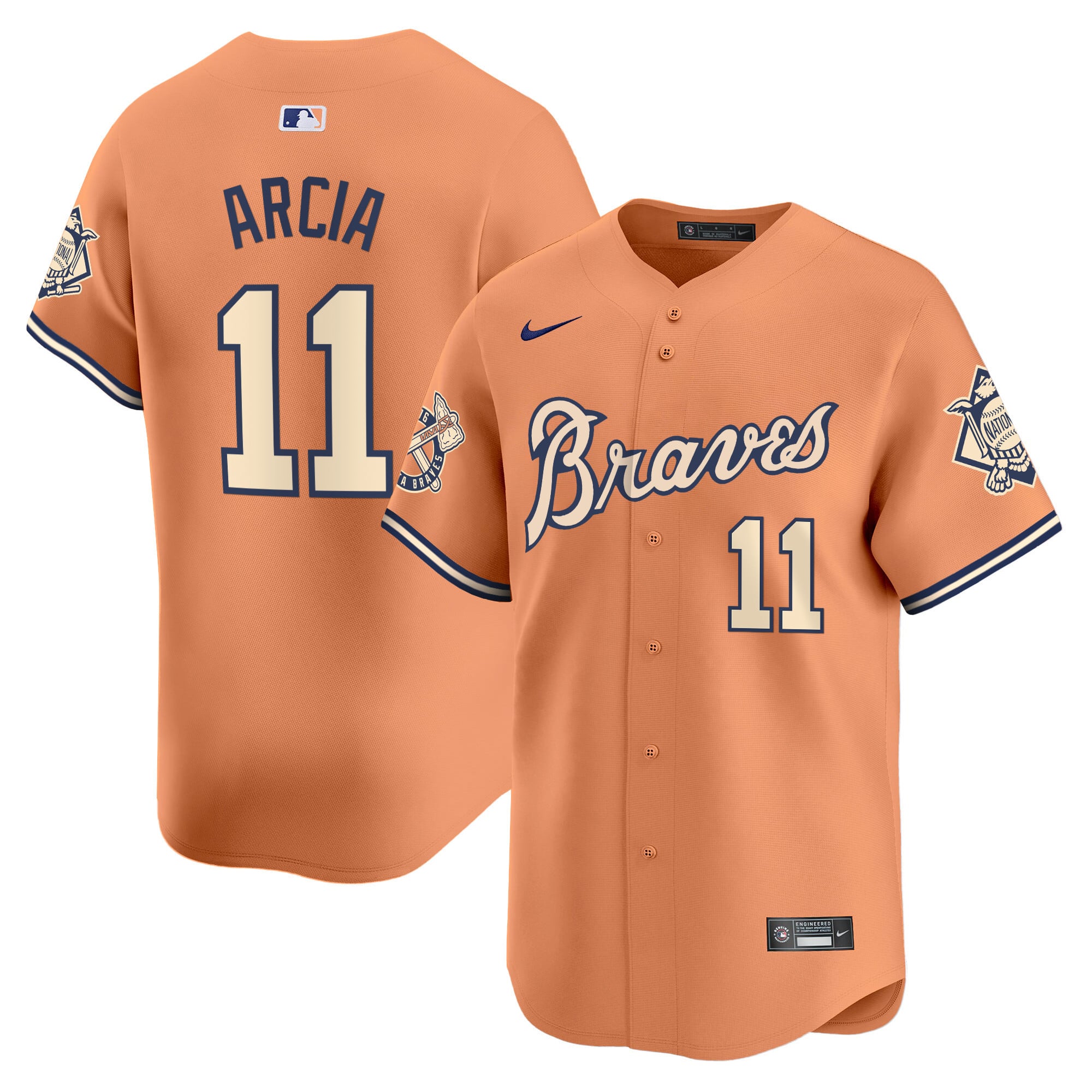 Alternative view of Atlanta Braves Acuña Jr. Peach Jersey - Nike MLB