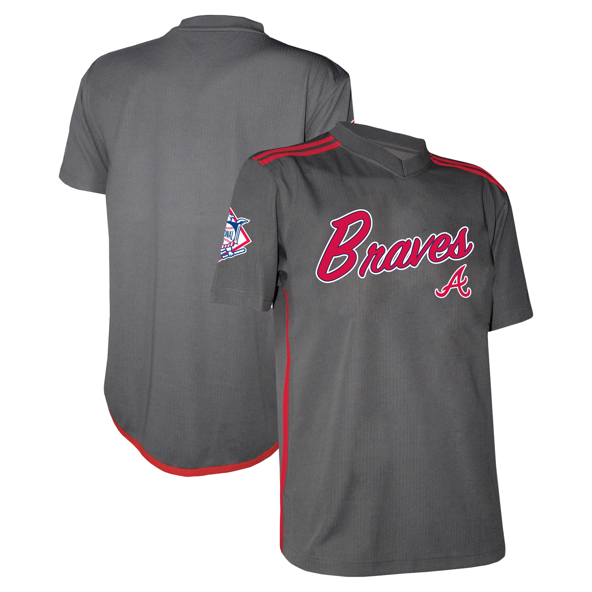 Atlanta Braves Stitches Team V-Neck Jersey - Charcoal
