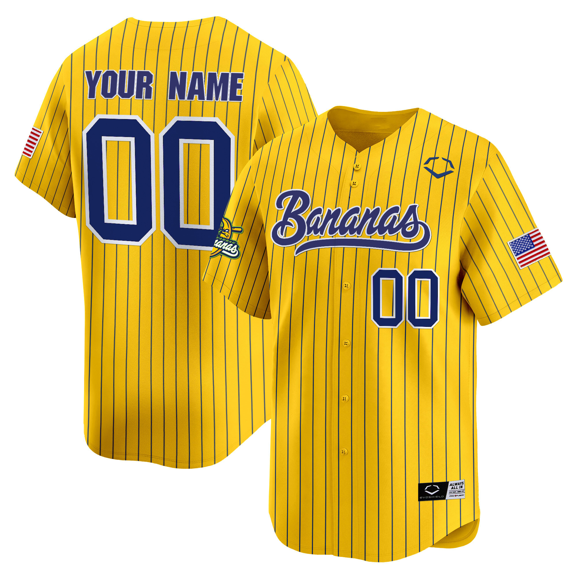 Alternative view of Bananas Yellow Jersey - Savannah - Customizable Baseball Style