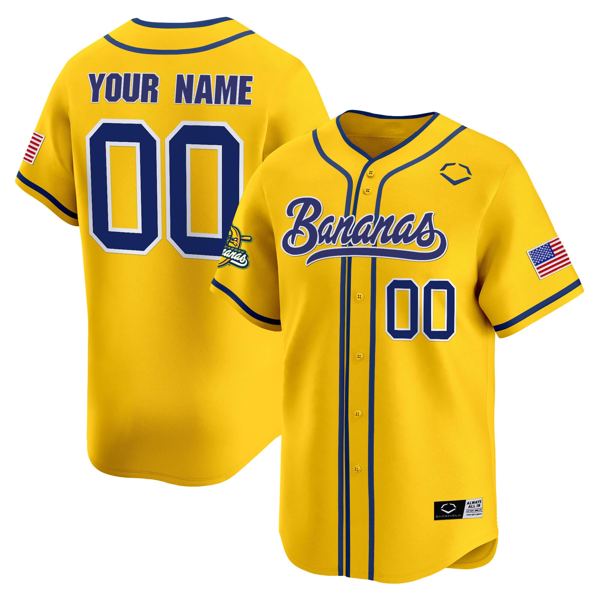Bananas Yellow Jersey - Savannah - Customizable Baseball Style