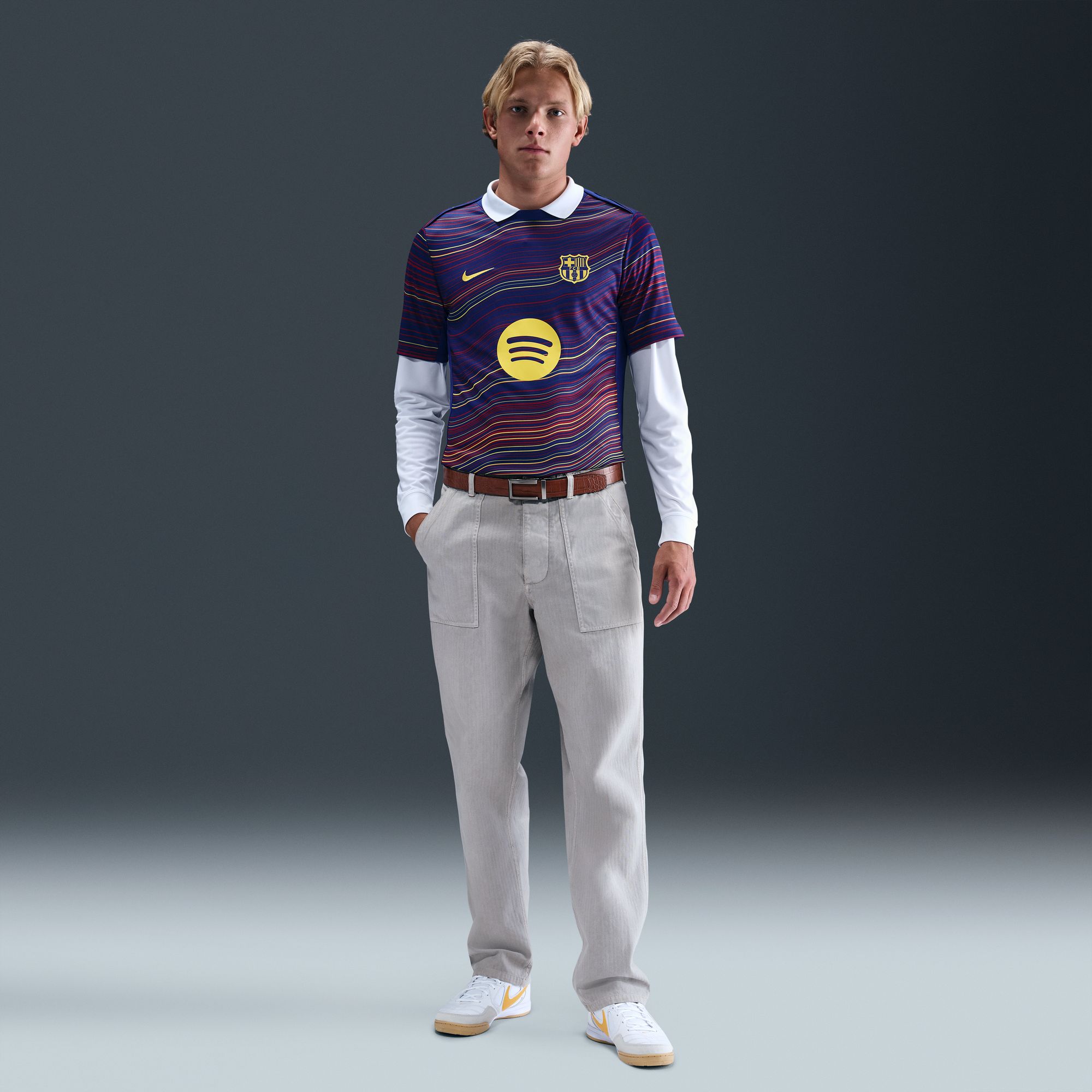 Barcelona Home 2025/26 Academy Pro Pre-Match Top - Navy