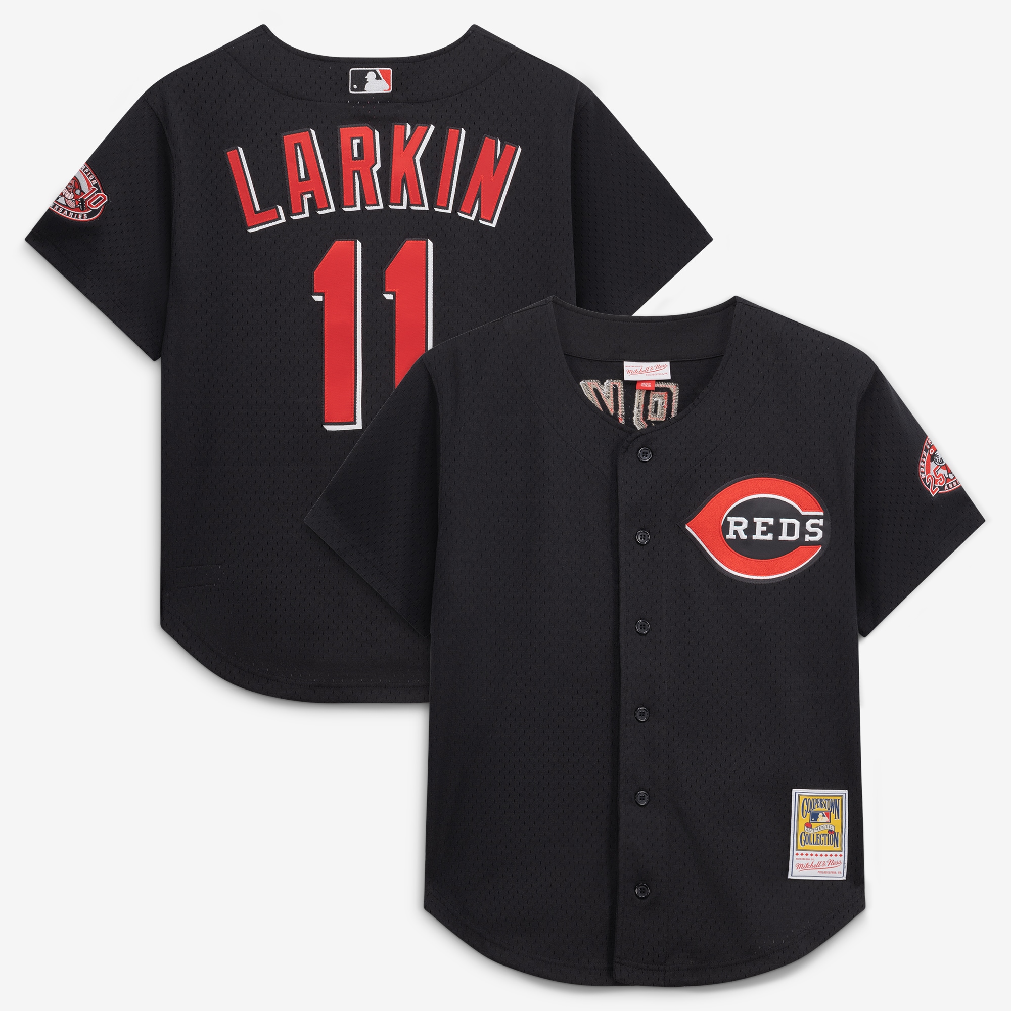 Barry Larkin Cincinnati Reds Cooperstown Collection Mesh Batting Practice Button-Up Jersey