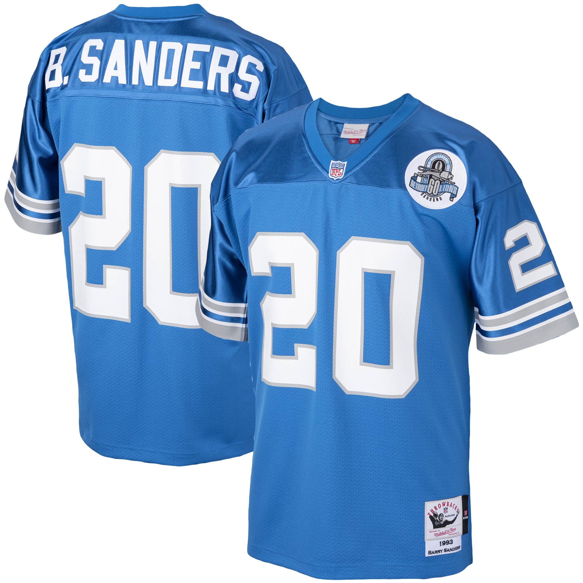 Barry Sanders Detroit Lions 1993 Throwback Retired Player Jersey - Blue