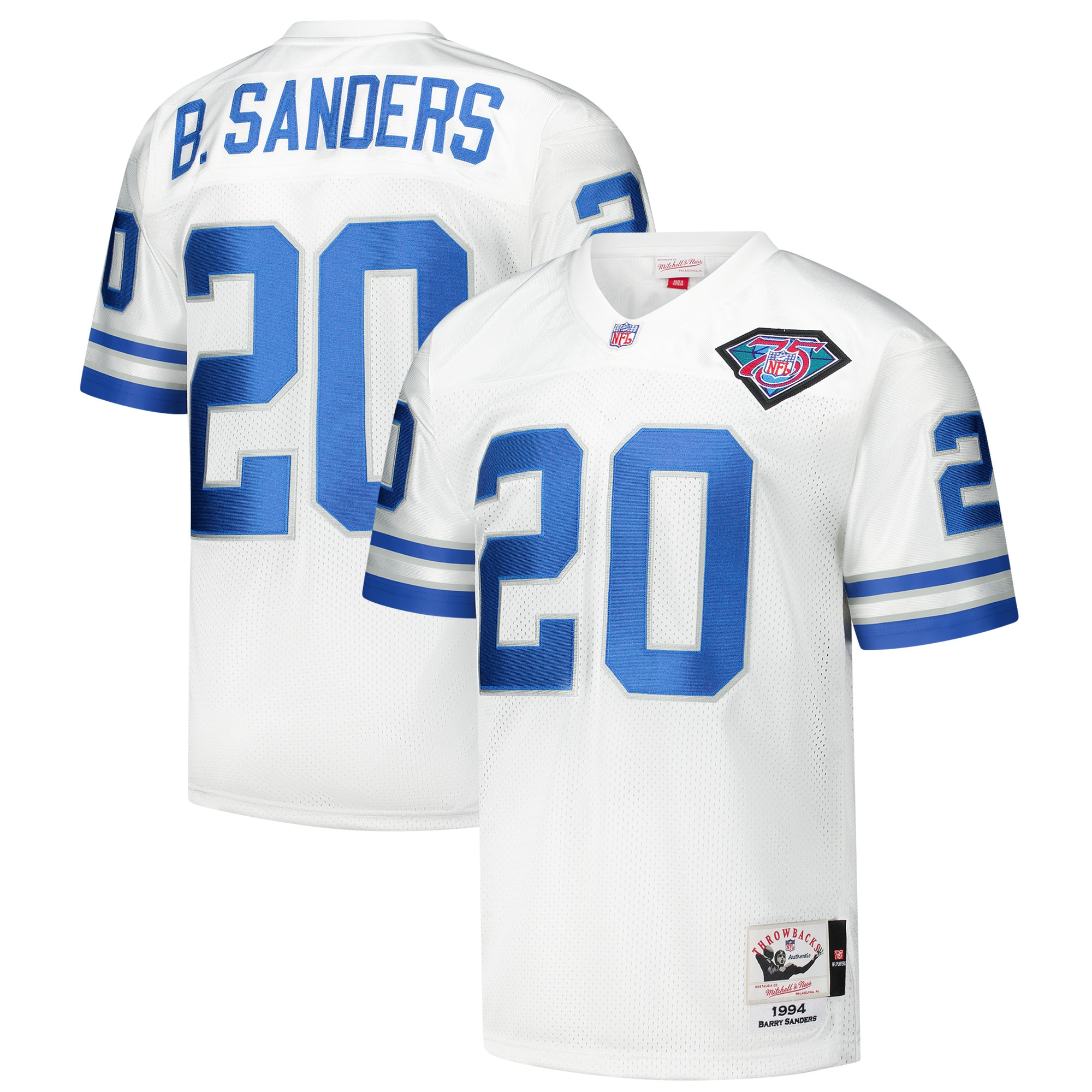 Barry Sanders Detroit Lions 1994 Throwback Retired Player Jersey - White