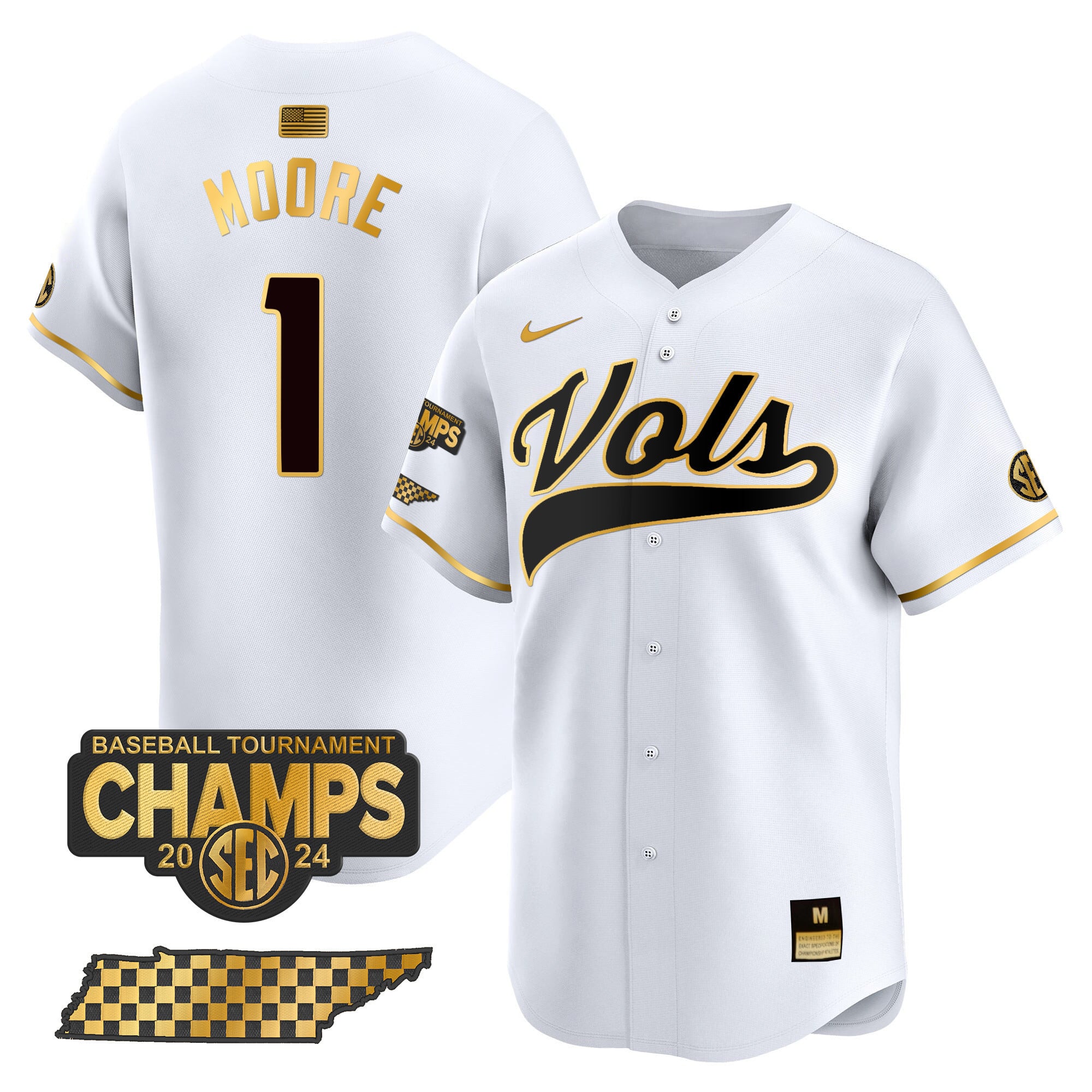Alternative view of baseball Nike Vols Moore Jersey - Nike Vols Moore #1 Baseball Jersey