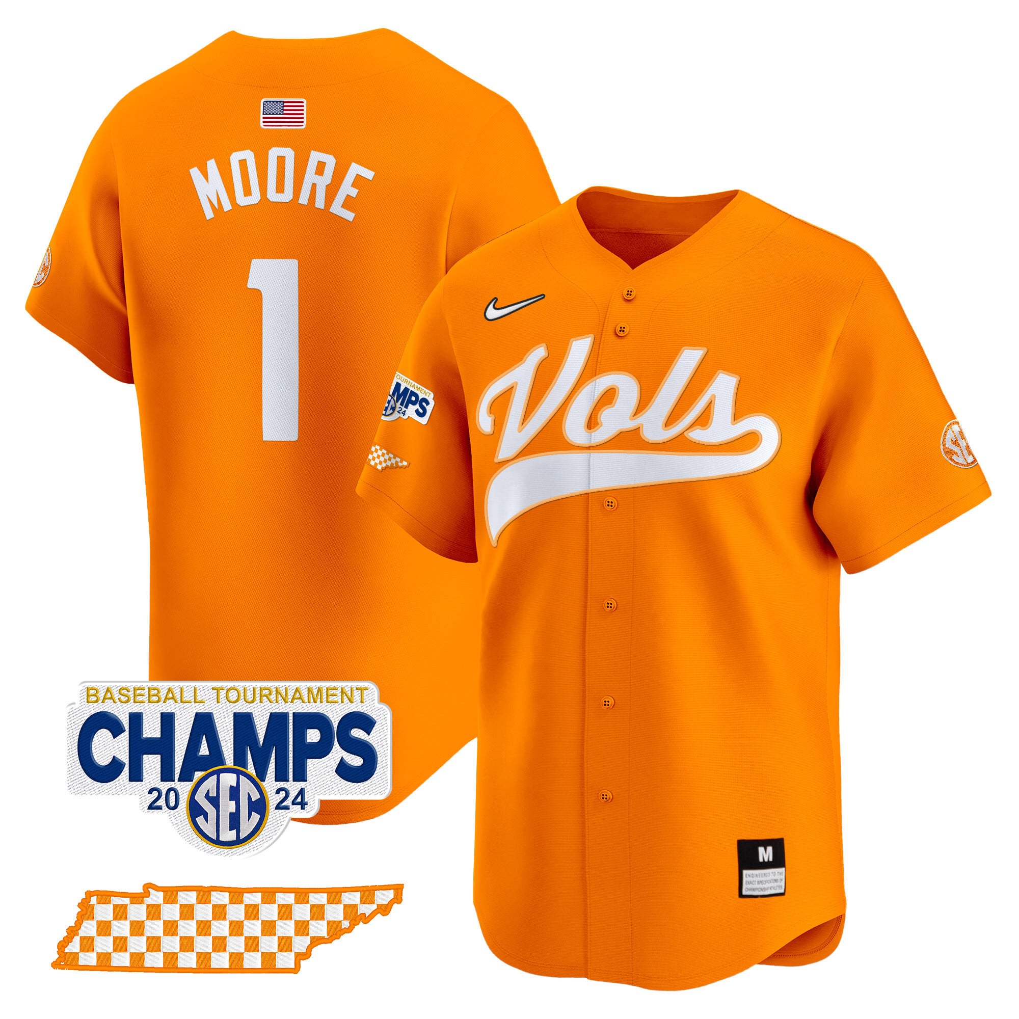 baseball Nike Vols Moore Jersey - Nike Vols Moore #1 Baseball Jersey