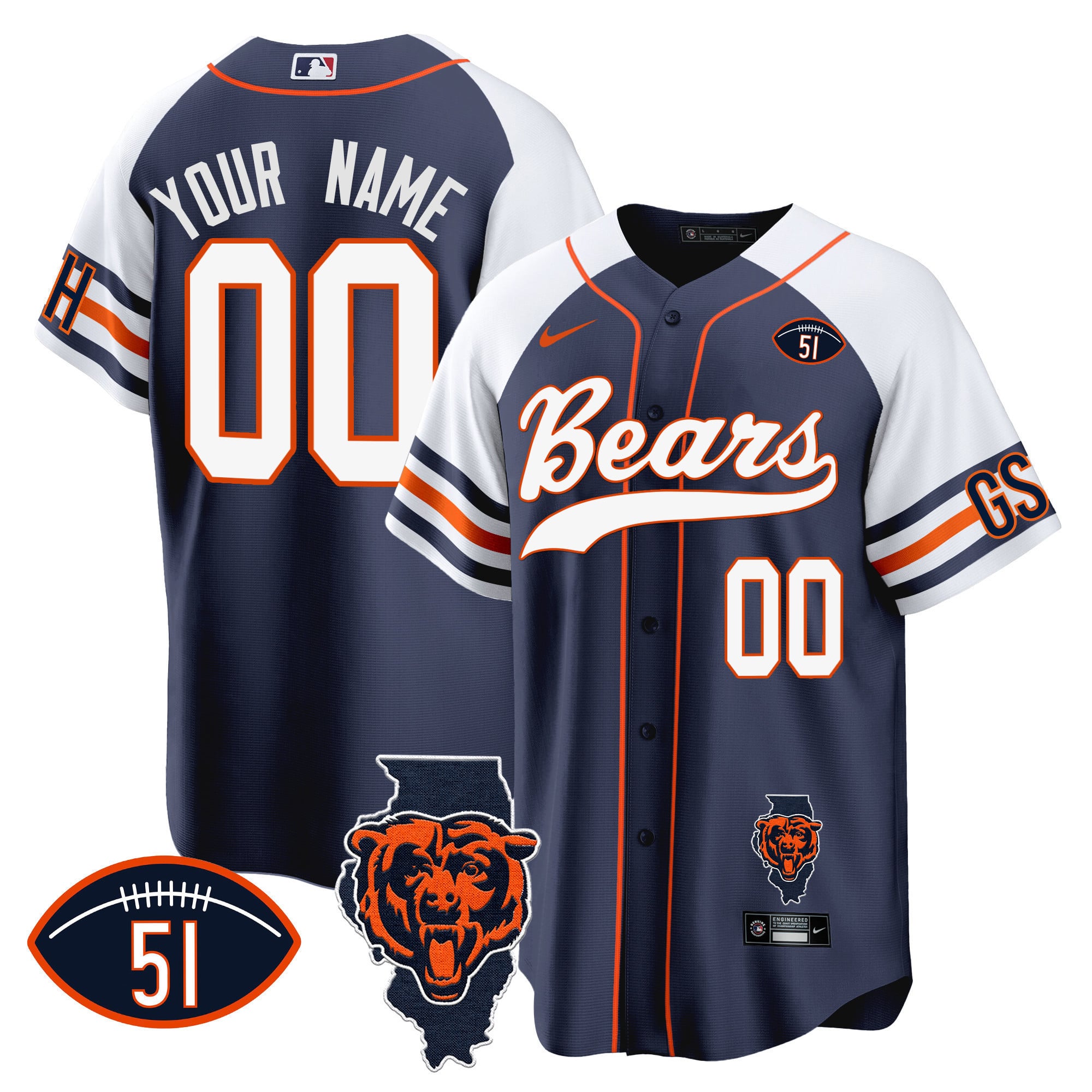 Bears Custom Navy Jersey - Nike Bears Custom Navy Baseball Jersey