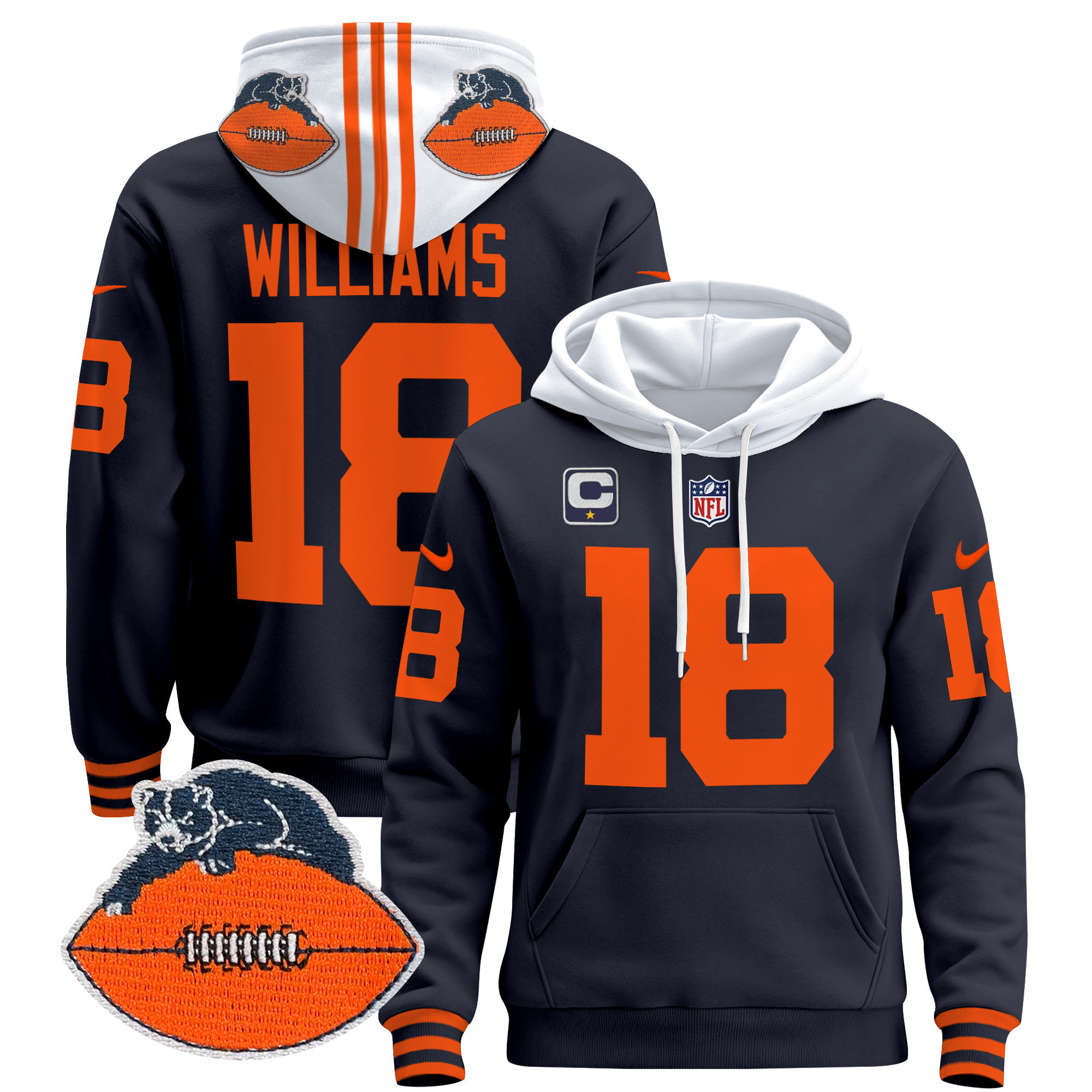 Bears Williams #18 Hoodie - Nike - Navy & Orange