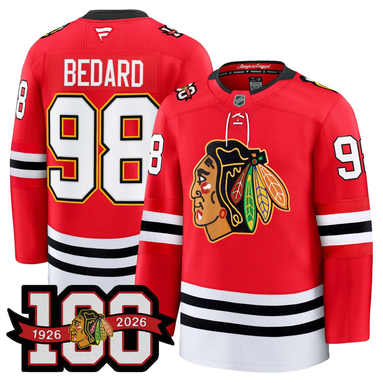 Bedard #98 Centennial Jersey - Fanatics Blackhawks - Red