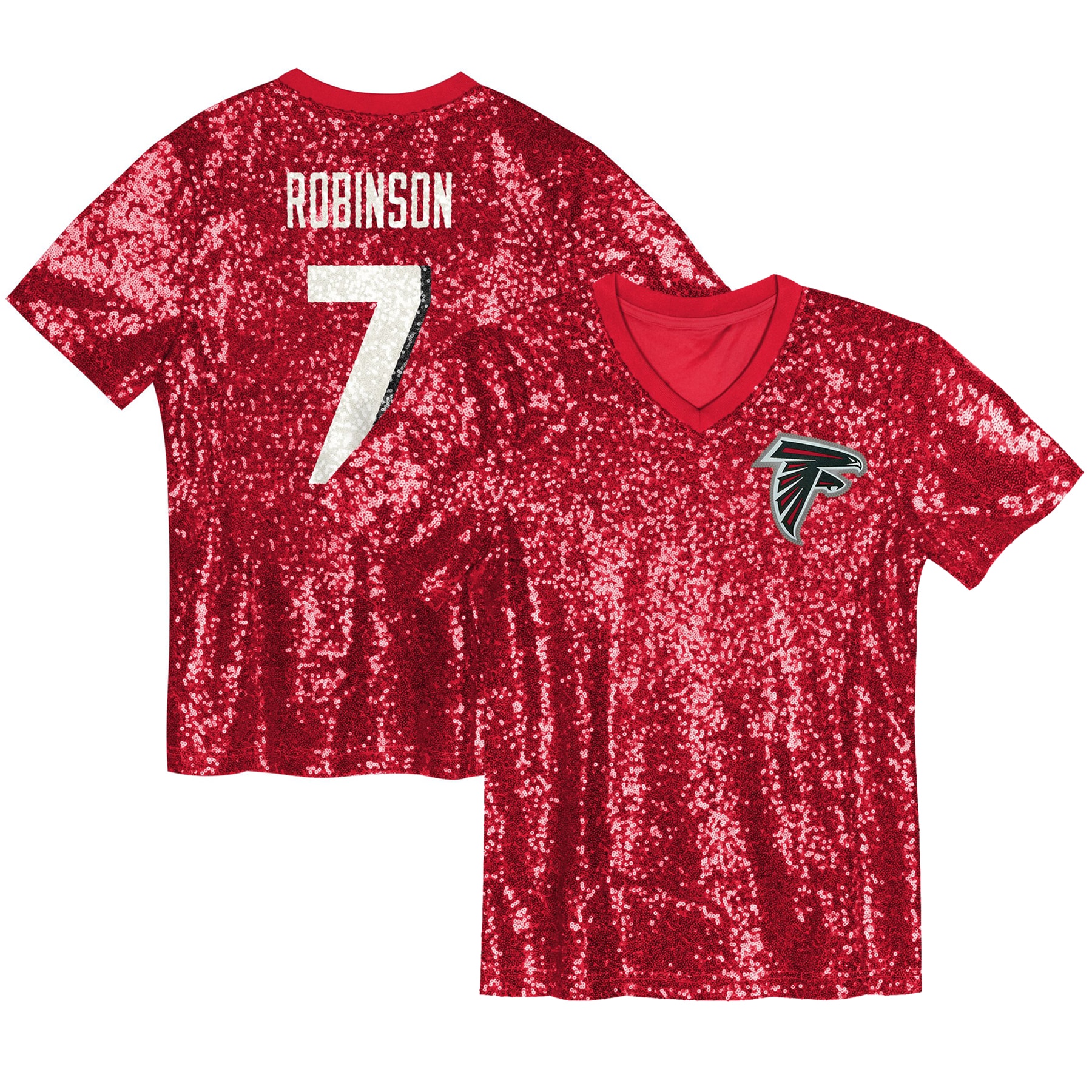Bijan Robinson Atlanta Falcons Girls Youth Sequin V-Neck Fashion Jersey - Red