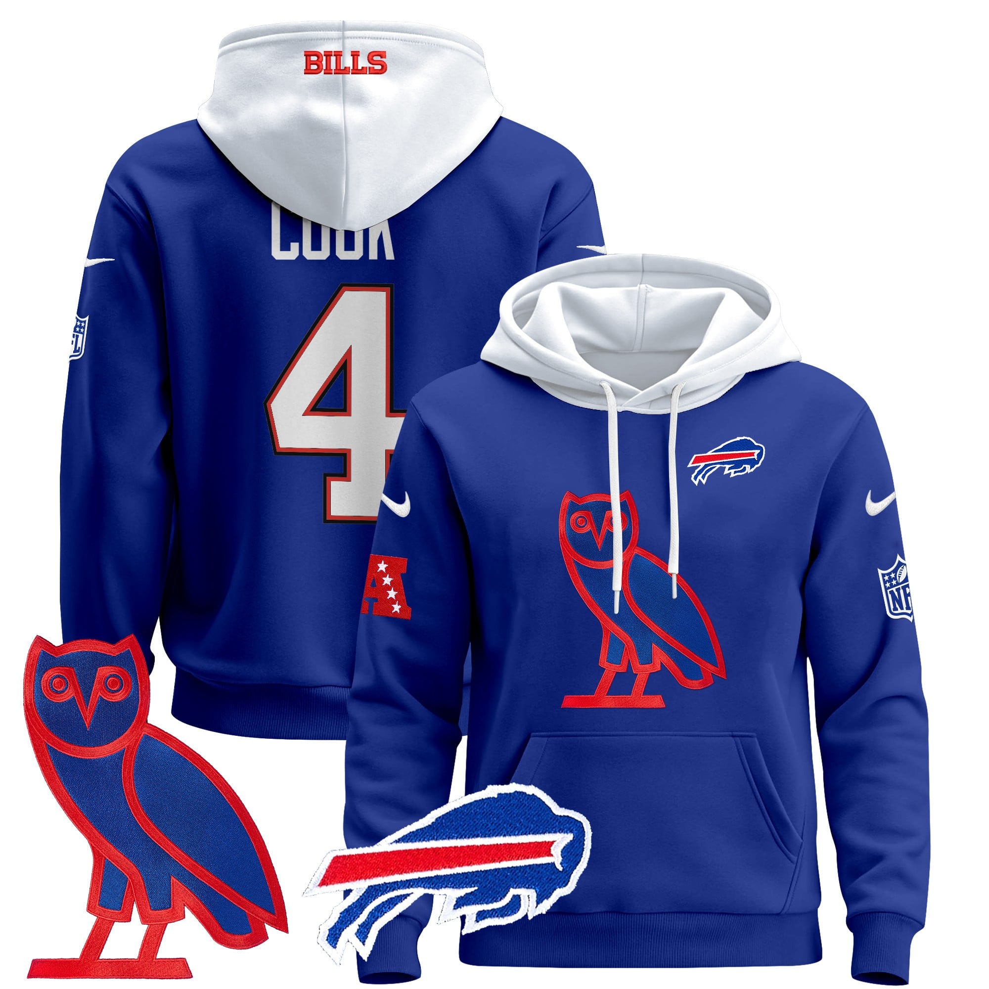 Alternative view of Bills Allen OVO Blue Hoodie - Nike Buffalo - Limited Edition