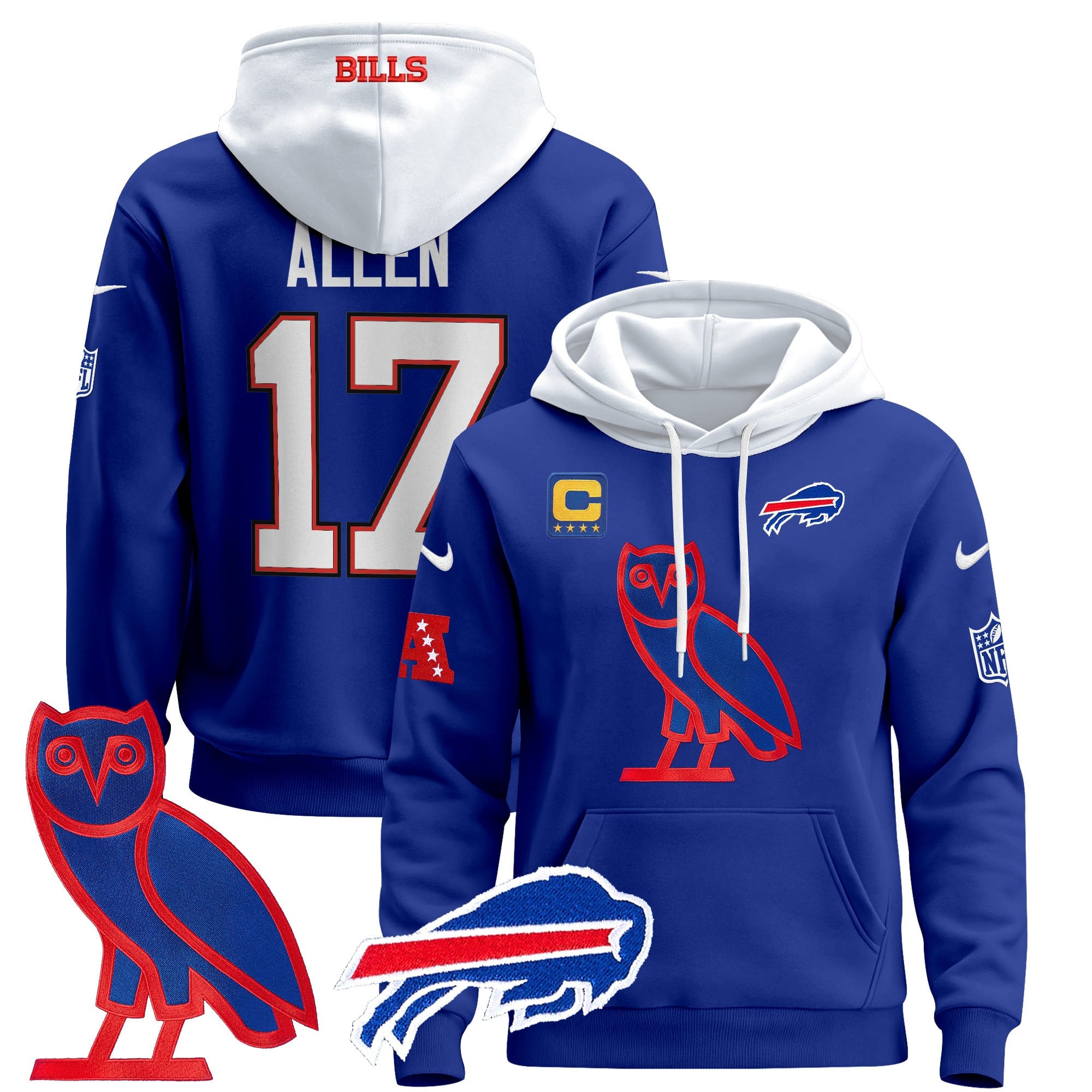 Bills Allen OVO Blue Hoodie - Nike Buffalo - Limited Edition