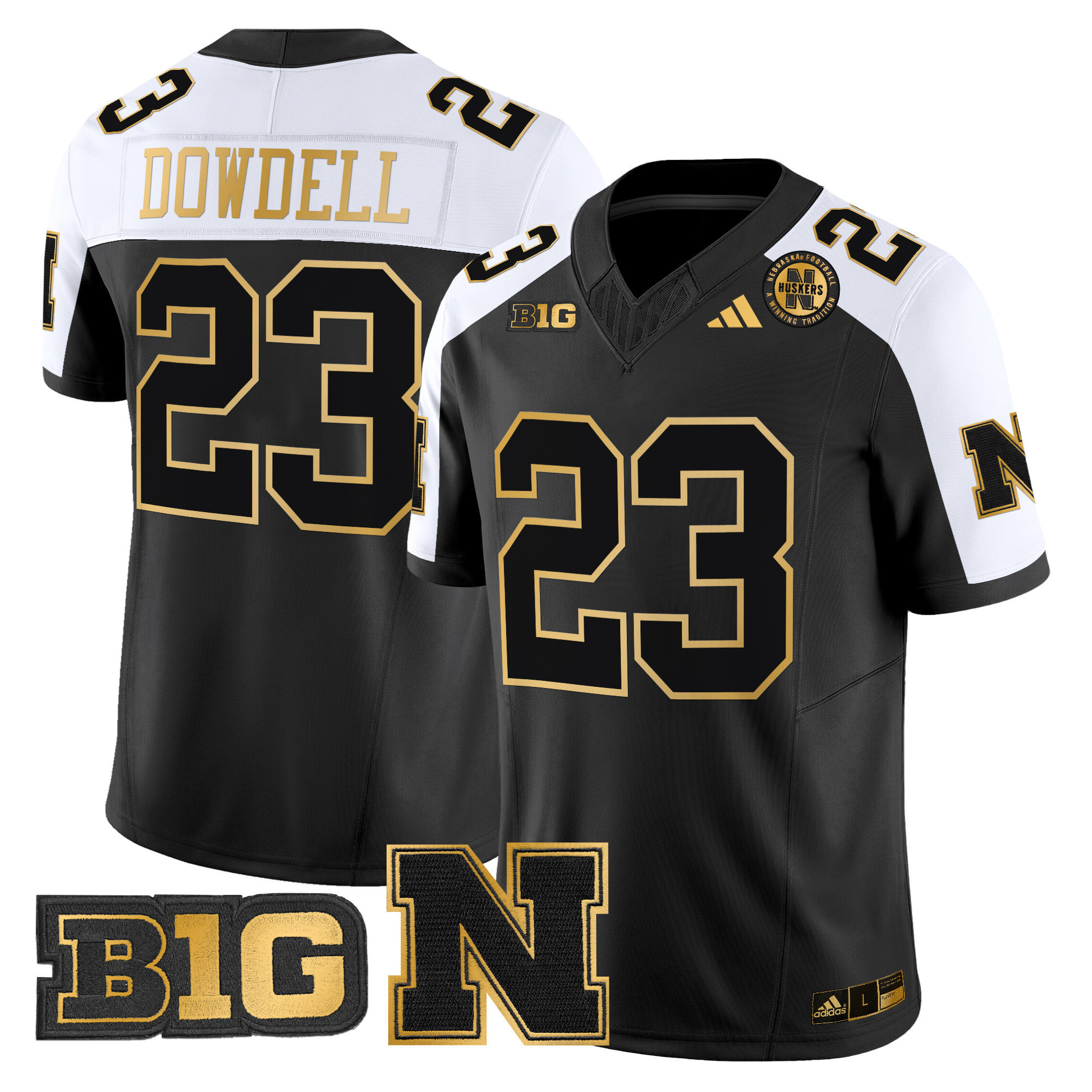 Alternative view of black Adidas Nebraska Raiola Jersey - Adidas Nebraska Raiola #15 Black