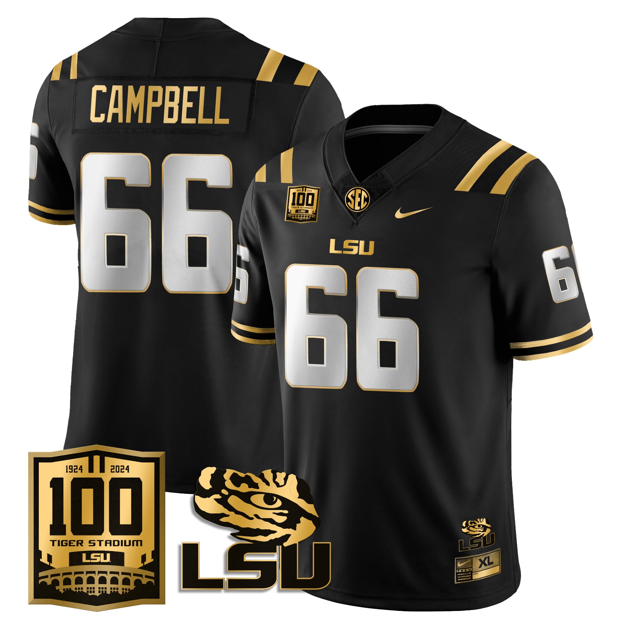 Alternative view of black Nike LSU Nussmeier Jersey - Nike LSU Nussmeier #13 Black Jersey