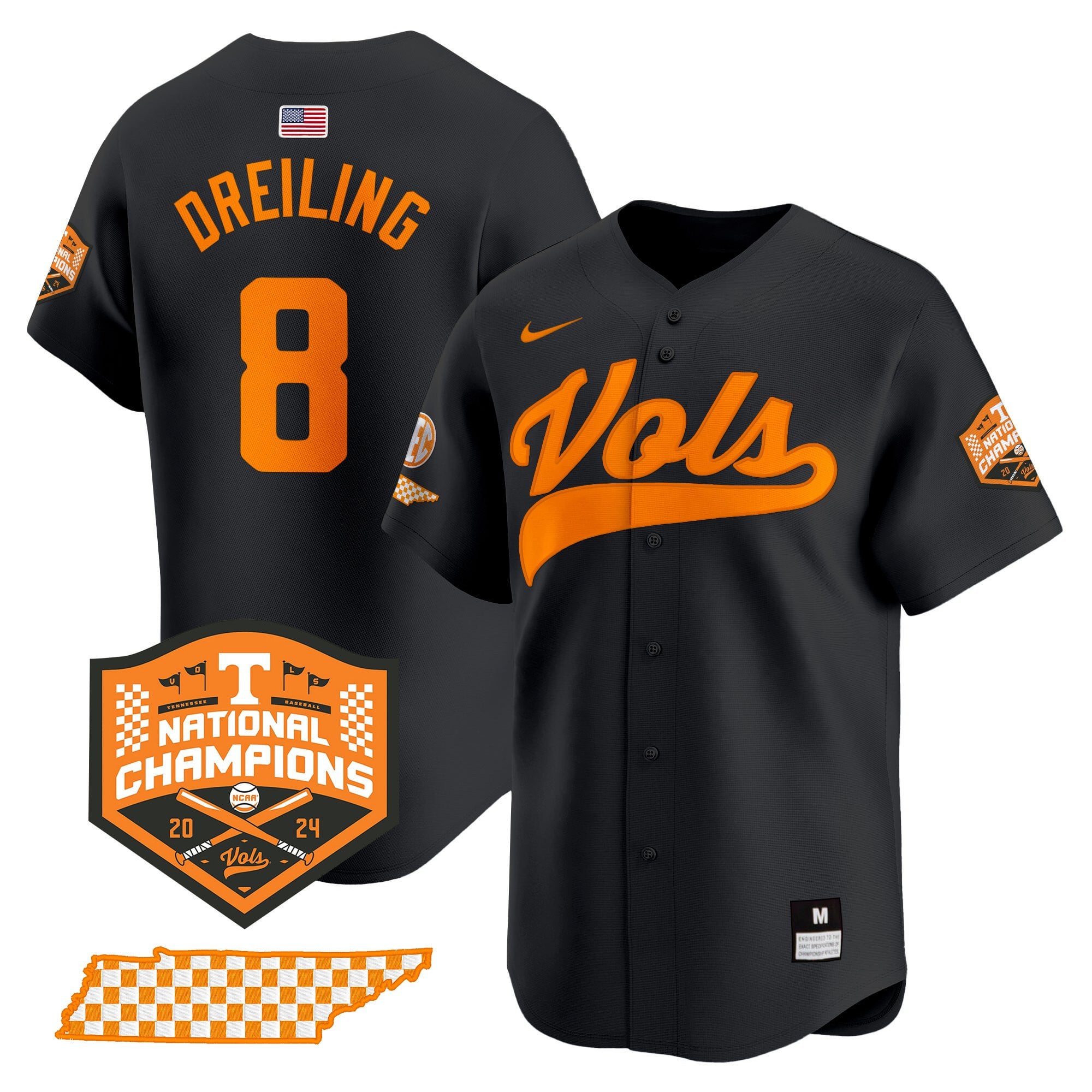 Alternative view of black Nike Vols Baseball Jersey - Nike Vols Baseball Jersey - Black &