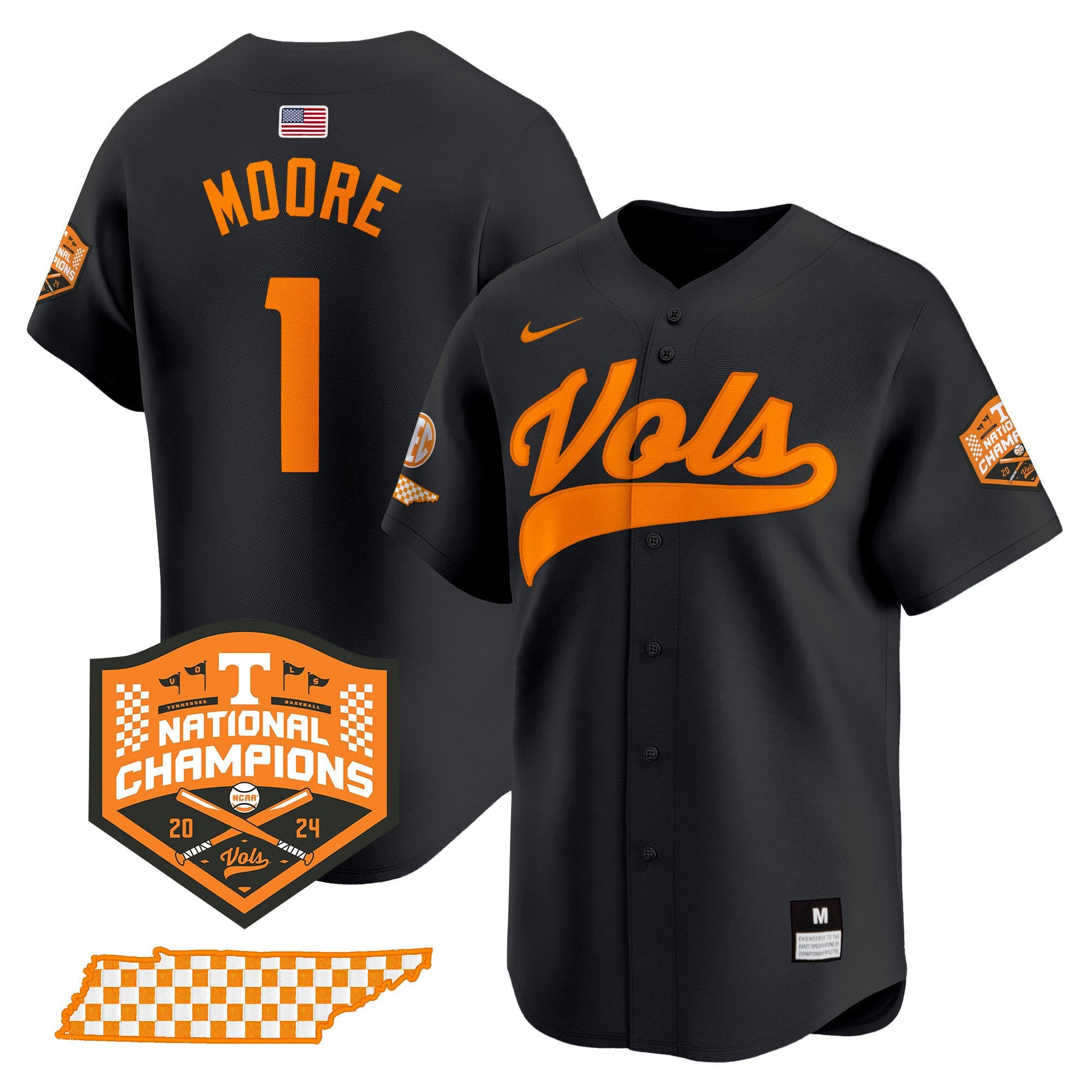 black Nike Vols Baseball Jersey - Nike Vols Baseball Jersey - Black &