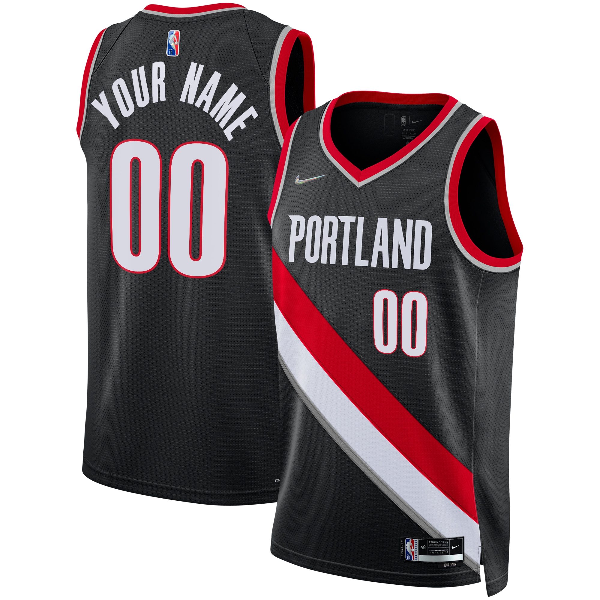 Blazers Black Custom Jersey - Nike Blazers Black Icon Edition Custom