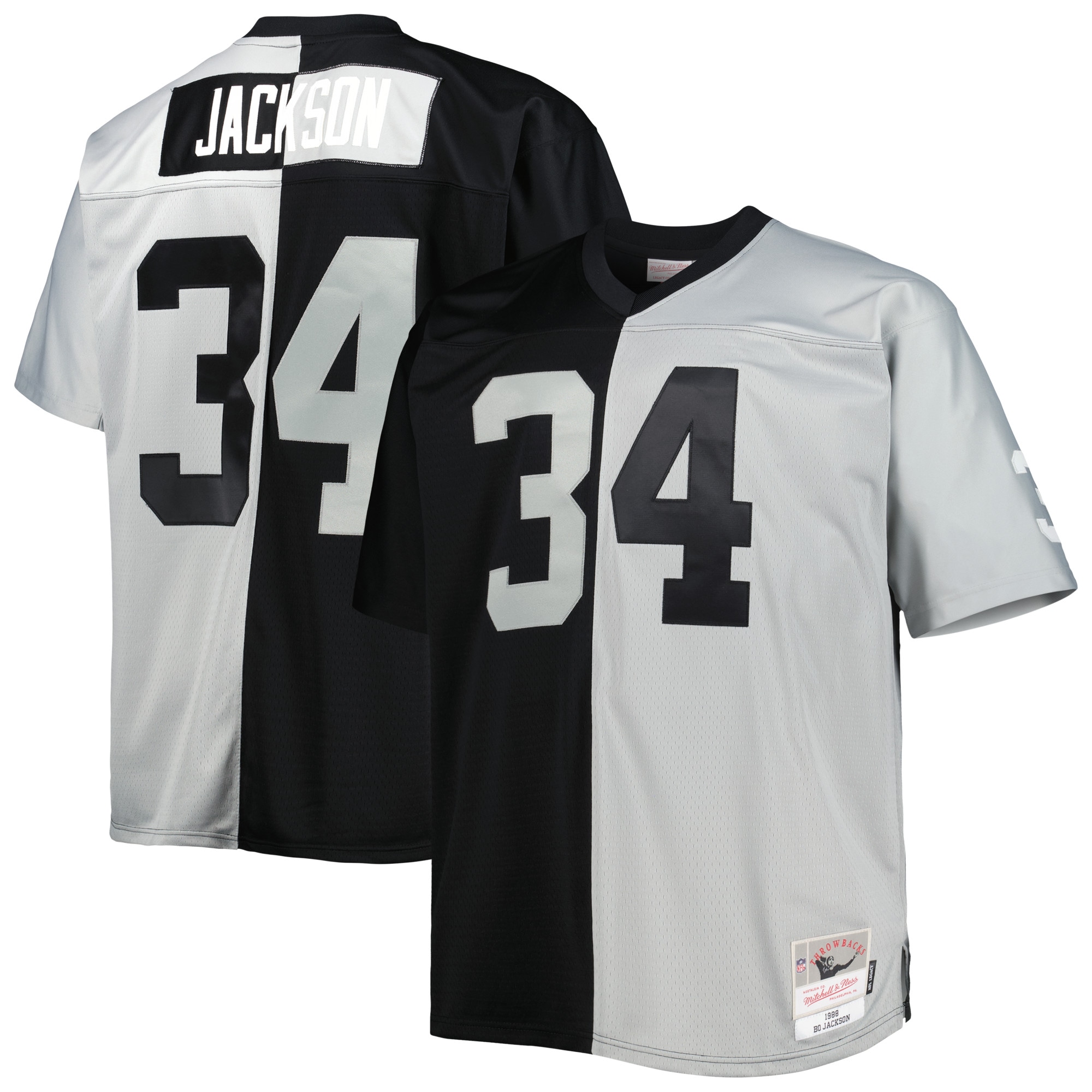 Bo Jackson Las Vegas Raiders Big & Tall Split Legacy Retired Player Jersey - Black/Silver