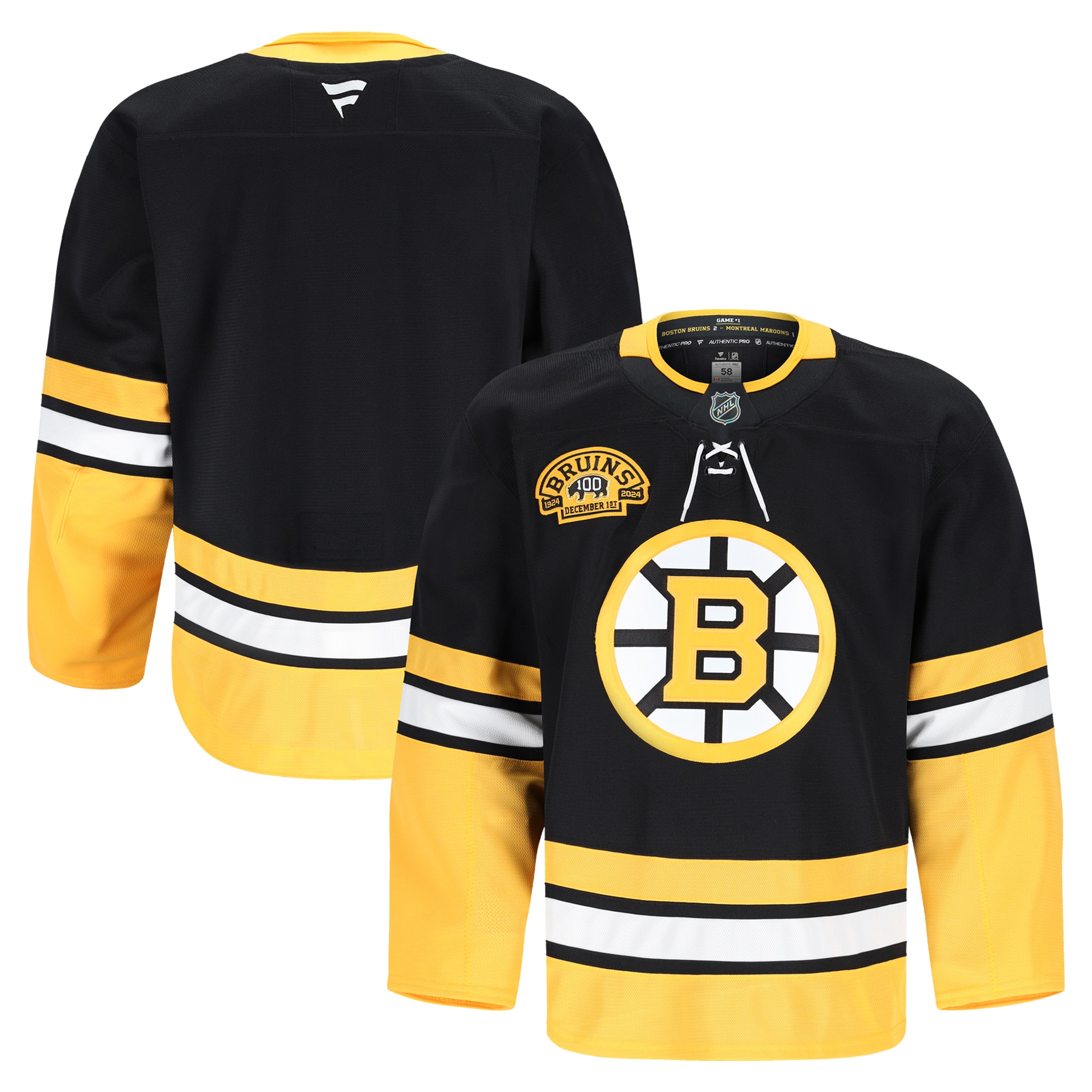 Boston Bruins Fanatics 100th Anniversary Pro Jersey - Black