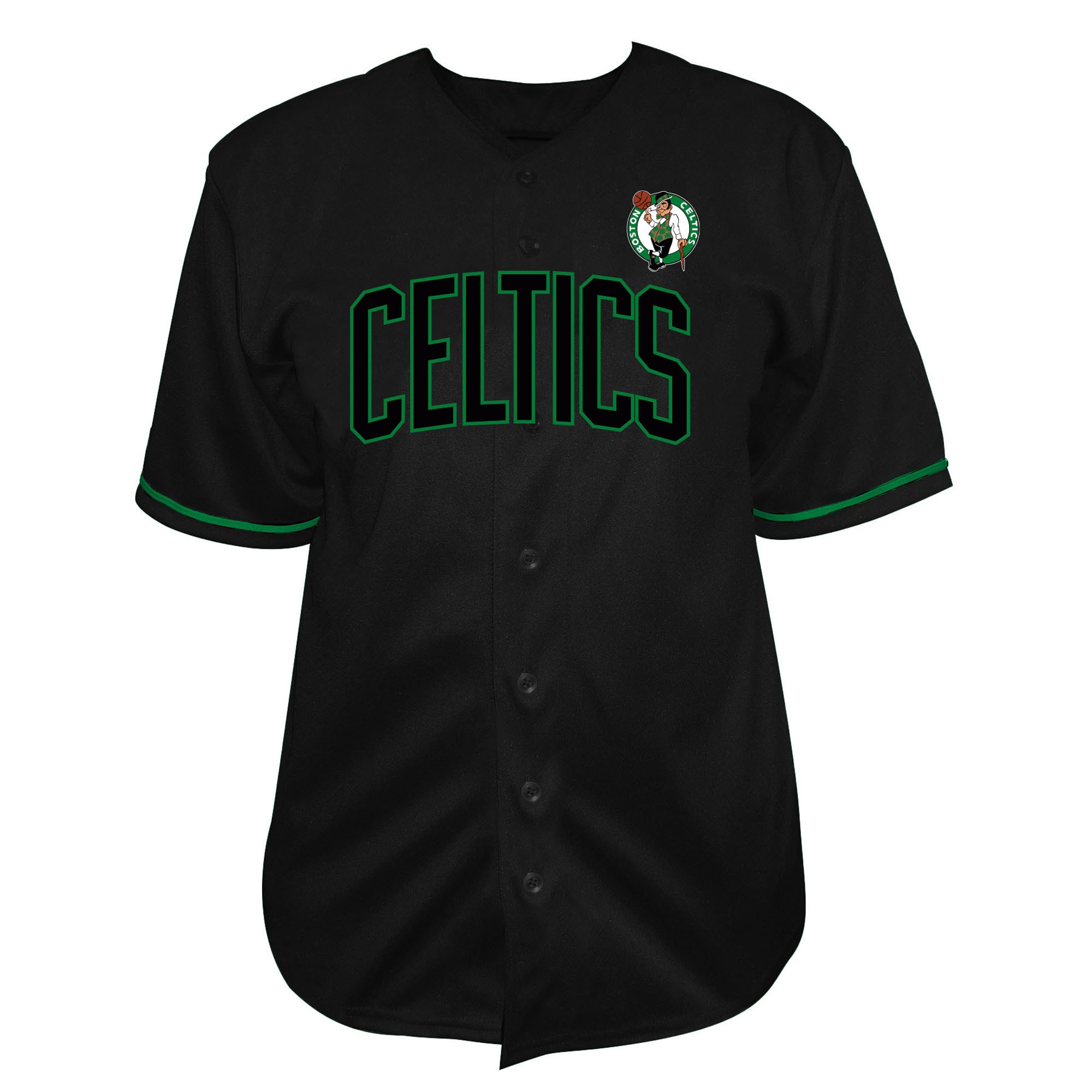 Boston Celtics Fanatics Big & Tall Pop Full-Button Baseball Jersey - Black