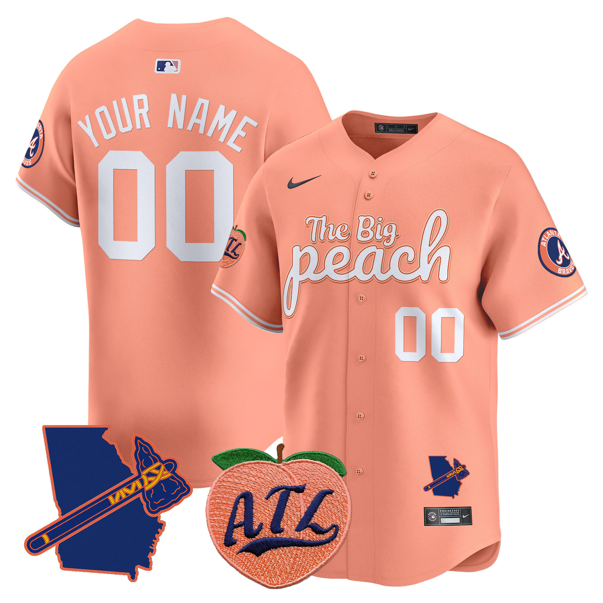 Braves ‘The Big Peach’ Jersey - Nike Atlanta - Custom Peach