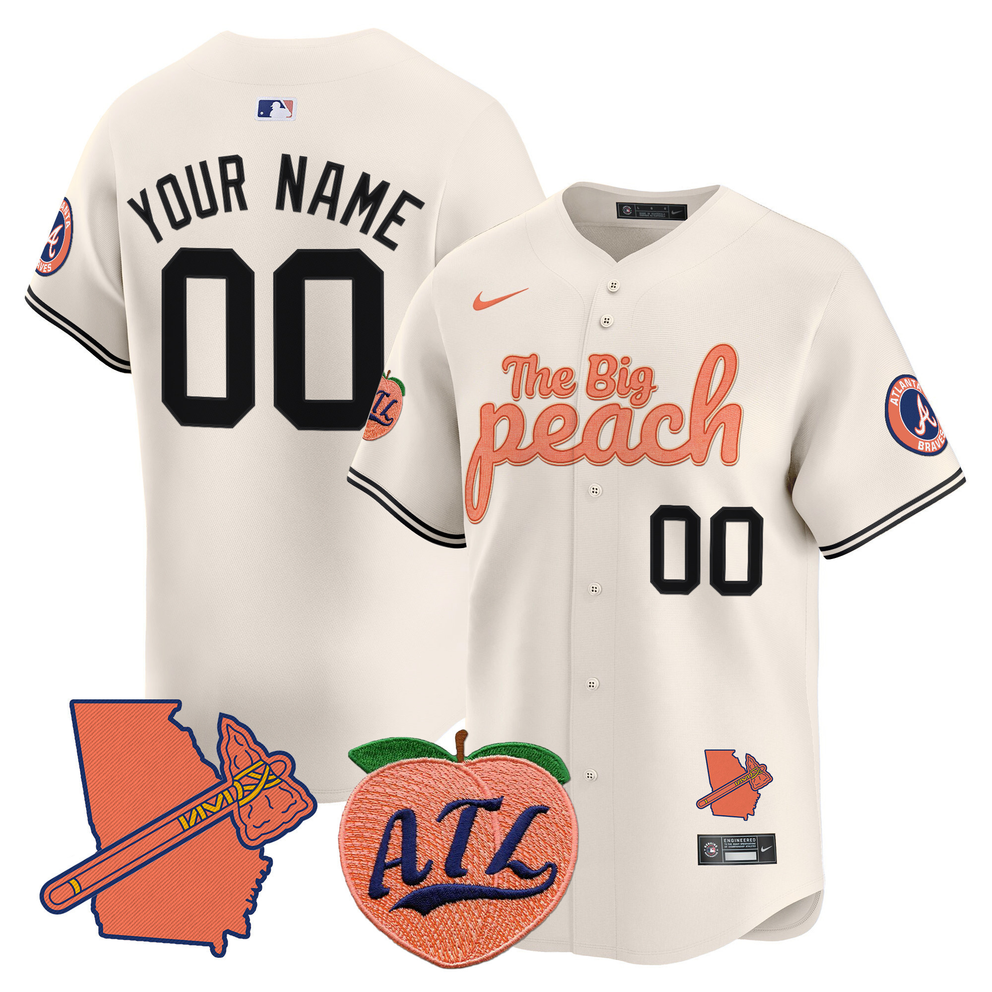 Alternative view of Braves ‘The Big Peach’ Jersey - Nike Atlanta - Custom Peach