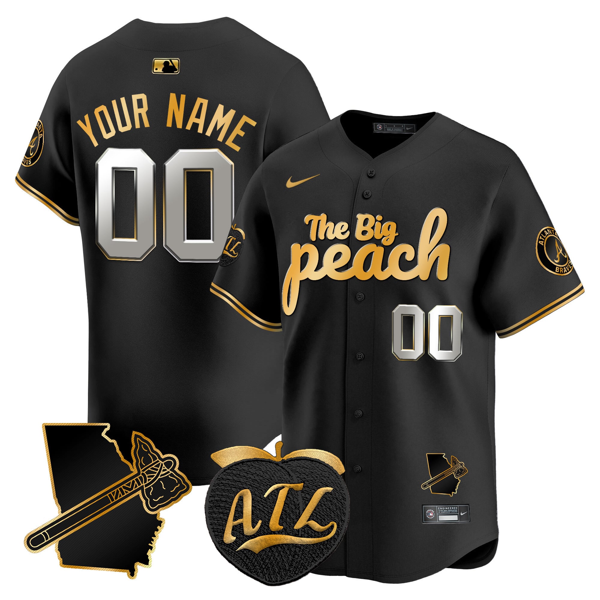Alternative view of Braves Big Peach Jersey - Nike Atlanta Braves “The Big Peach” Custom