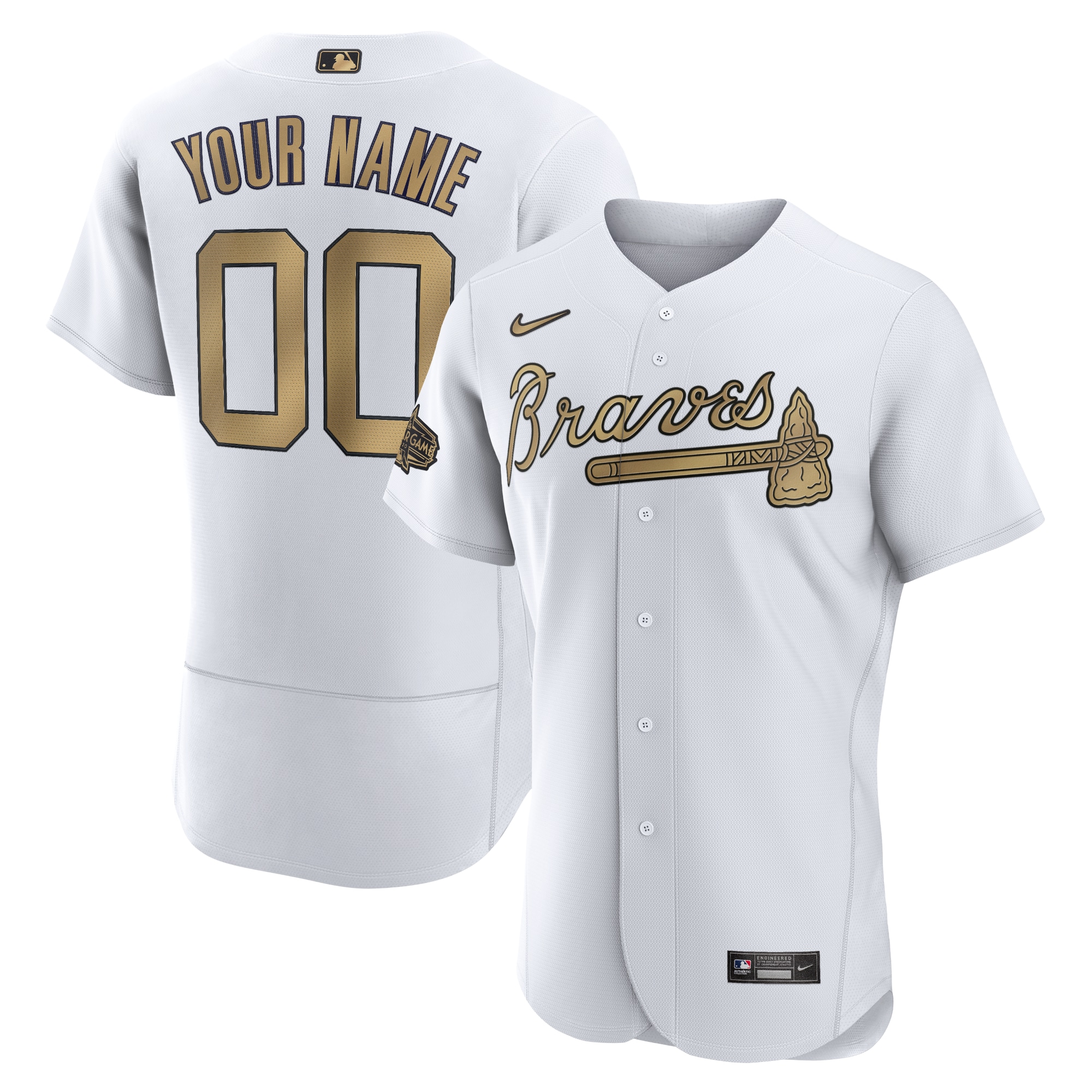 Braves Gold Trim White Custom Jersey - Nike - Personalized Style