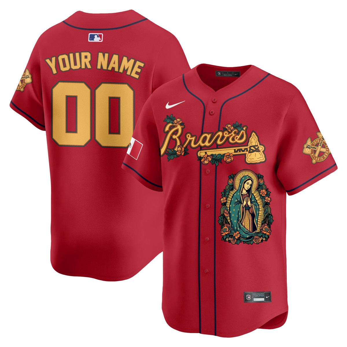 Braves Virgin Mary Jersey - Nike - Red Custom Edition