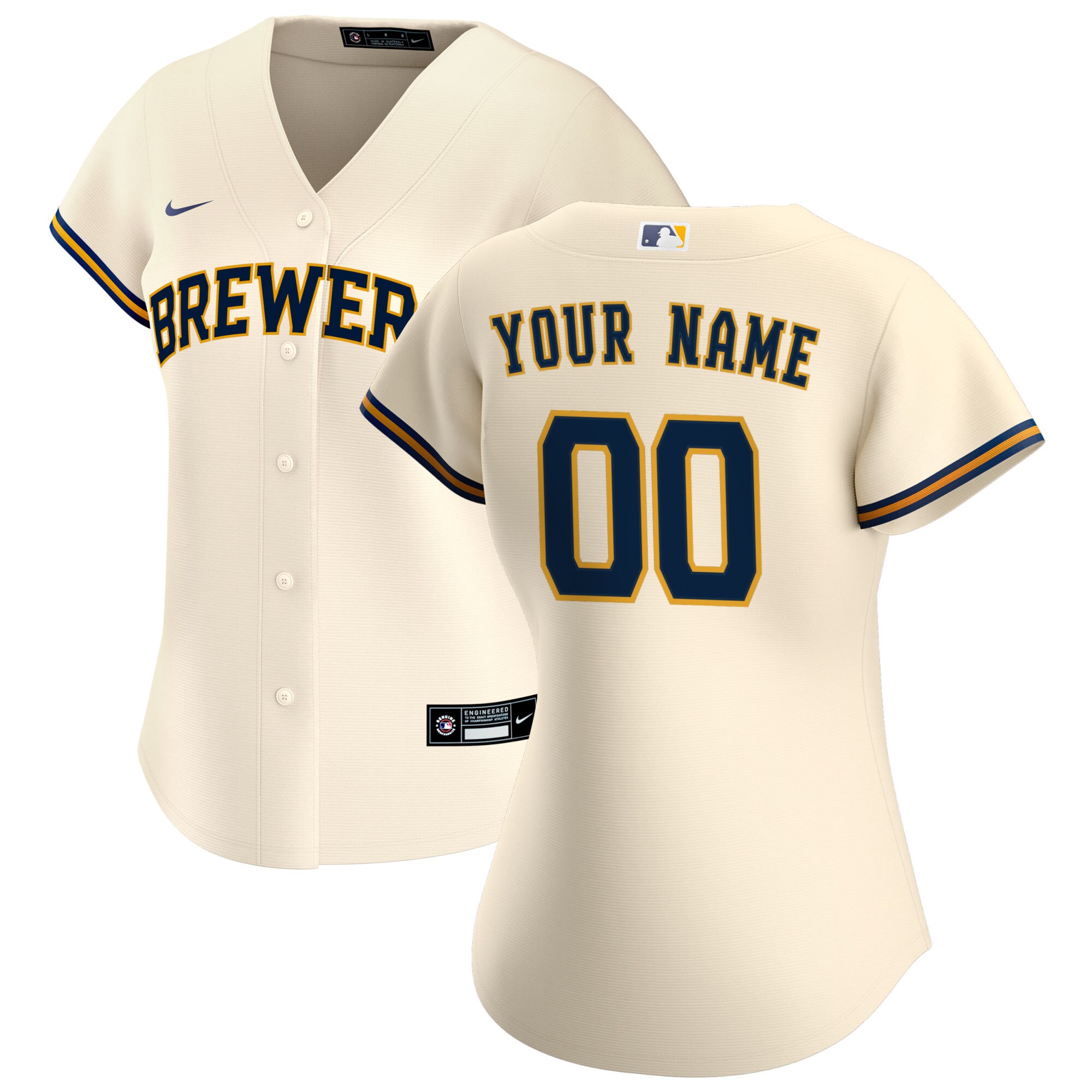 Brewers Cream Personalized Jersey - Nike Brewers Personalized Cream