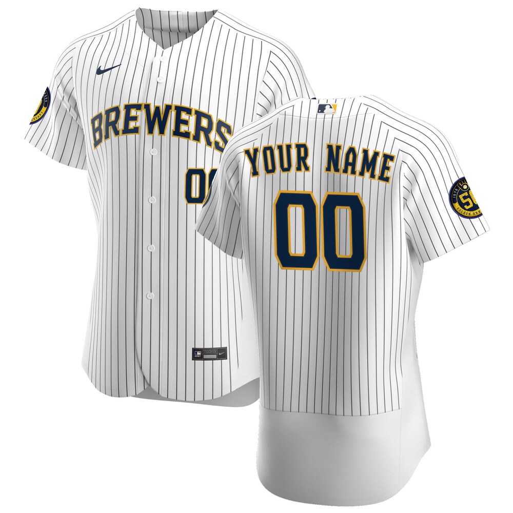 Brewers Pinstripe Custom Jersey - Nike Brewers White Pinstripe Custom 2
