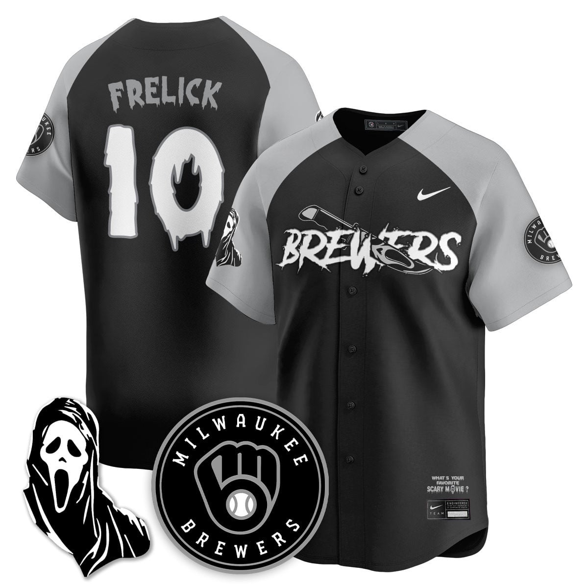 Alternative view of Brewers Scary Movie Jersey - Nike Brewers Chourio #11 Black Scary