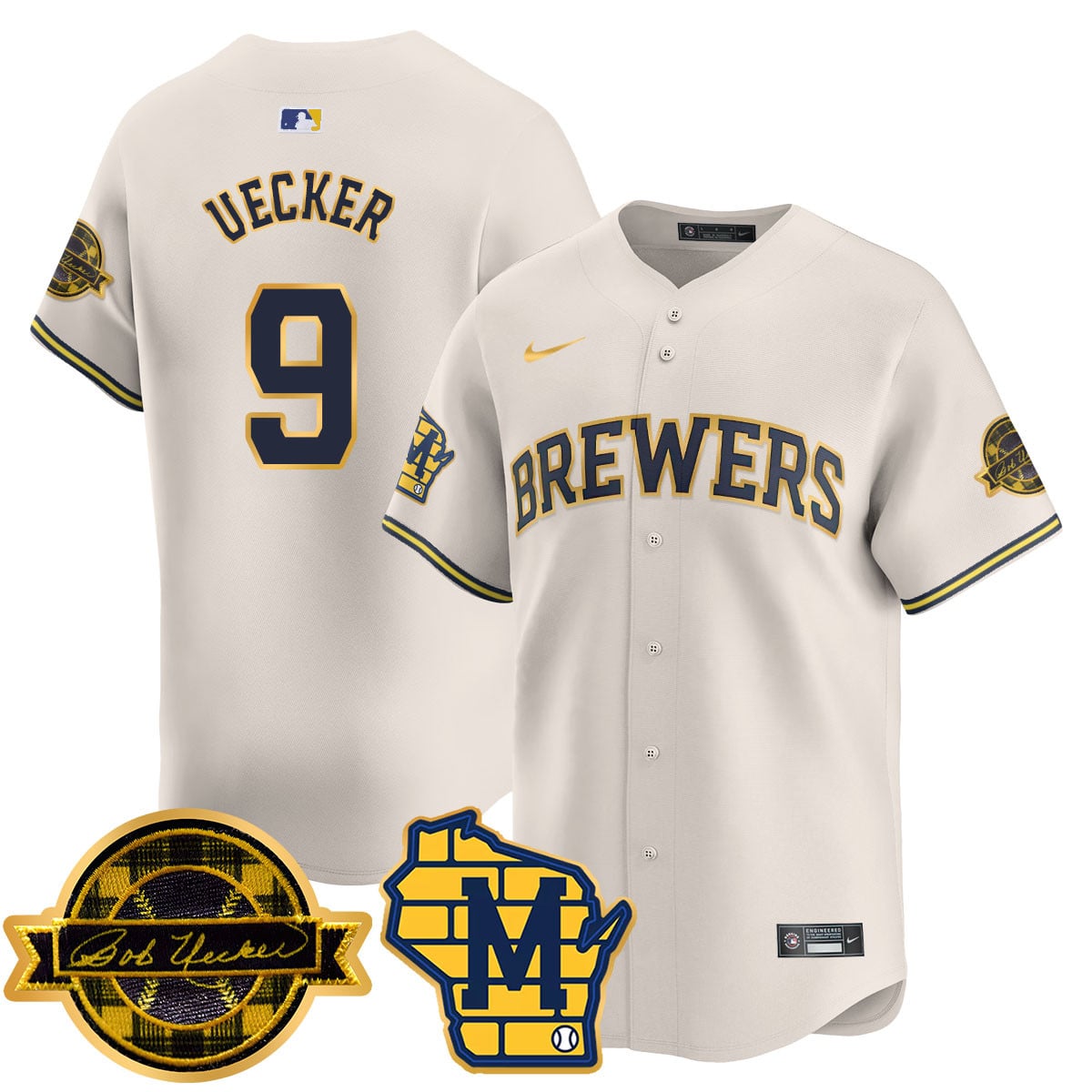 Brewers Uecker Cream Jersey - Nike Brewers Uecker #9 Cream Jersey
