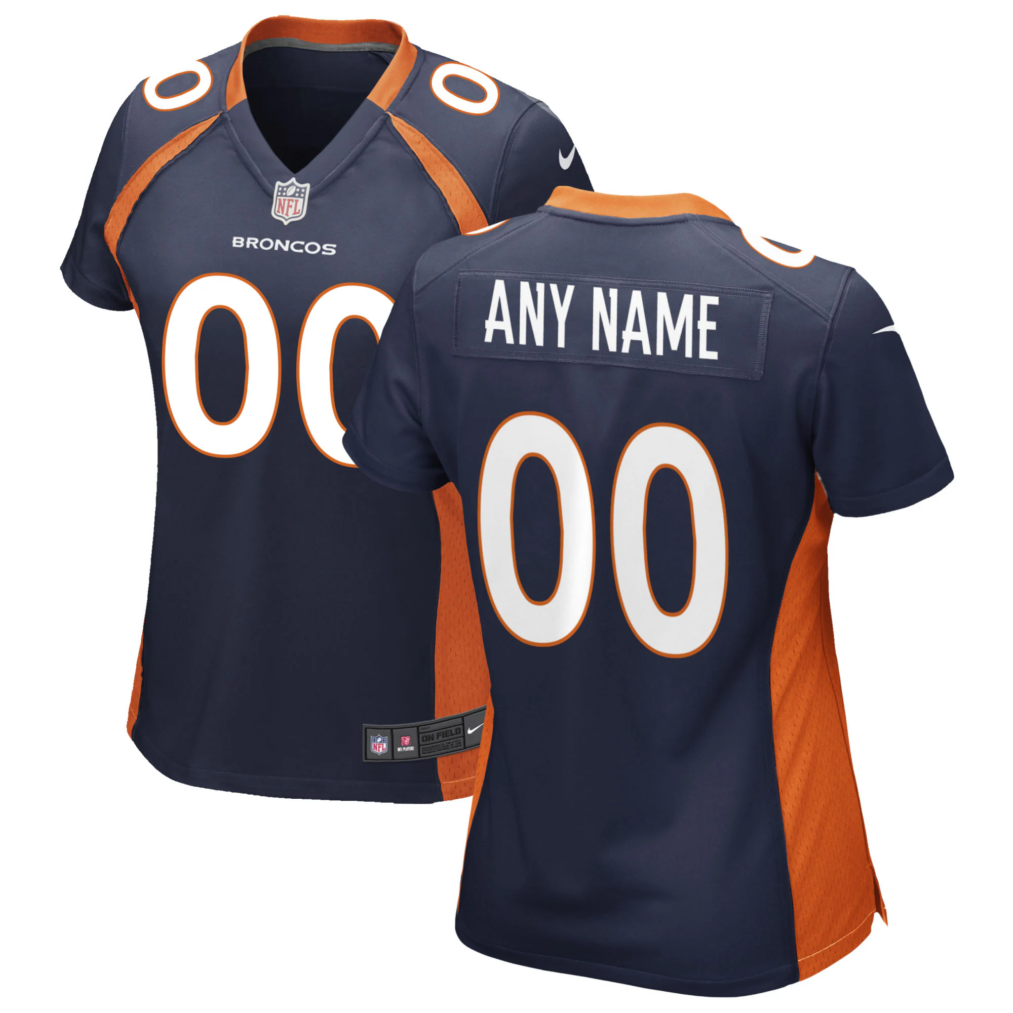 Alternative view of Broncos Navy Orange Jersey - Nike Broncos Navy & Orange Custom Jersey