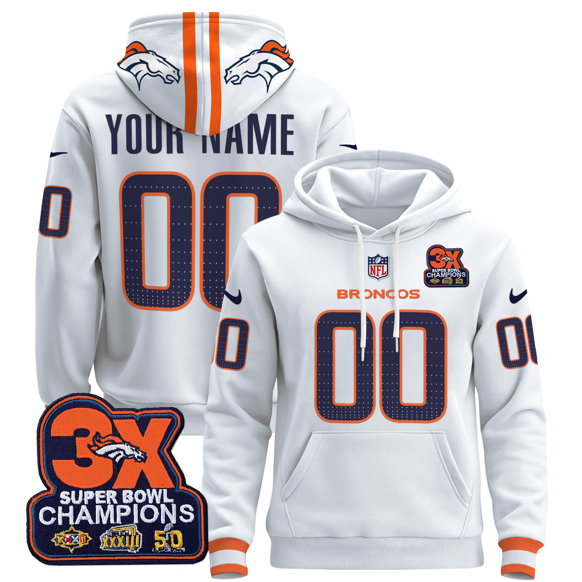 Alternative view of Broncos Orange Super Bowl Hoodie - Nike - Custom Name/Number