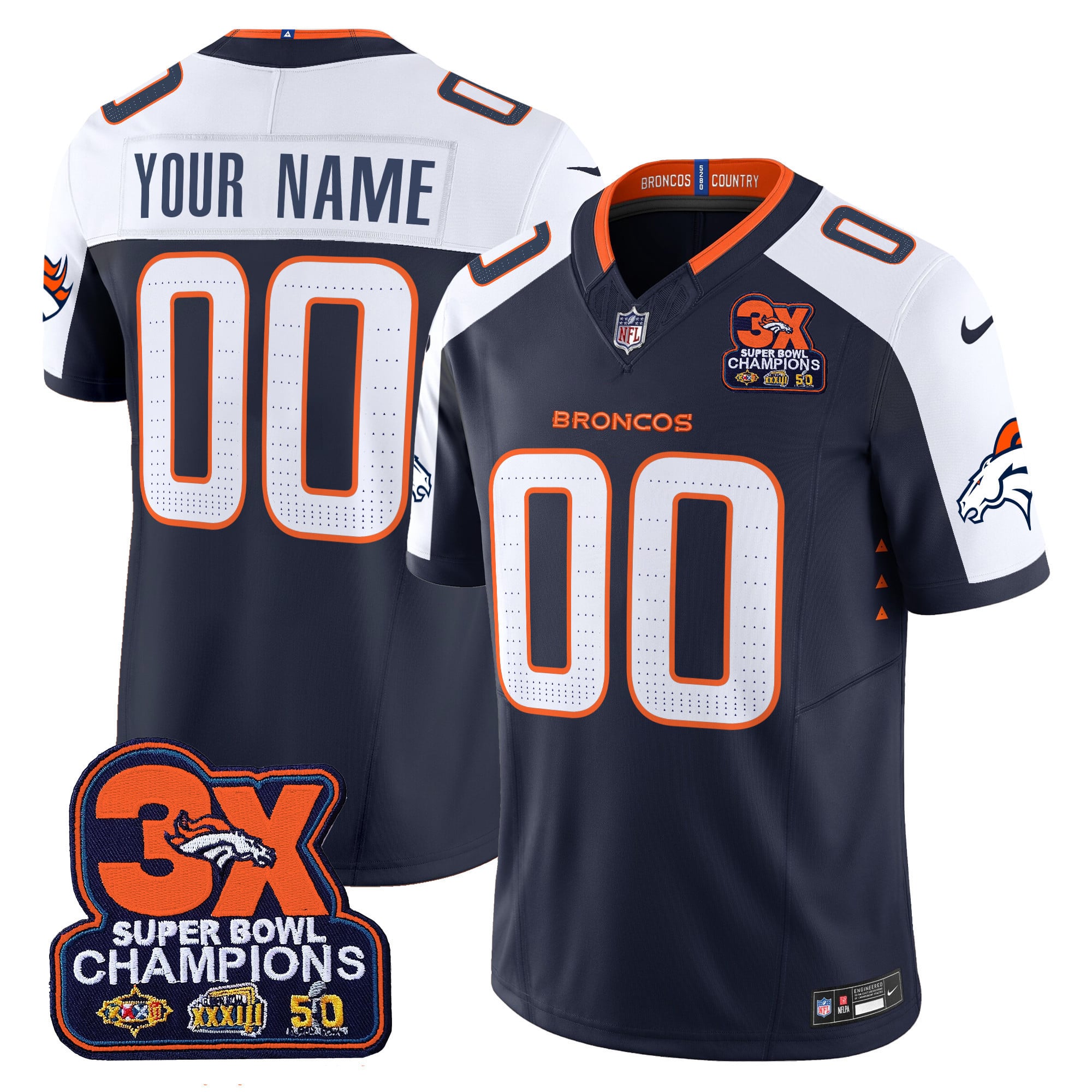 Broncos Super Bowl Jersey - Nike - Personalized Navy & White