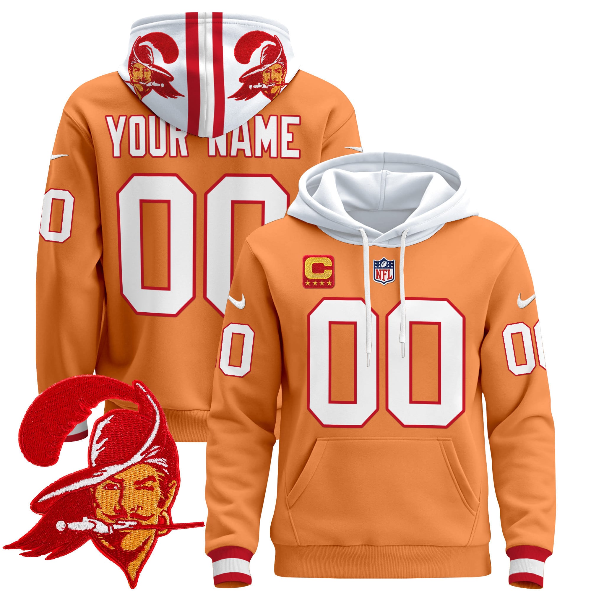 Buccaneers Orange Jersey Hoodie - Nike - Custom Name & Number