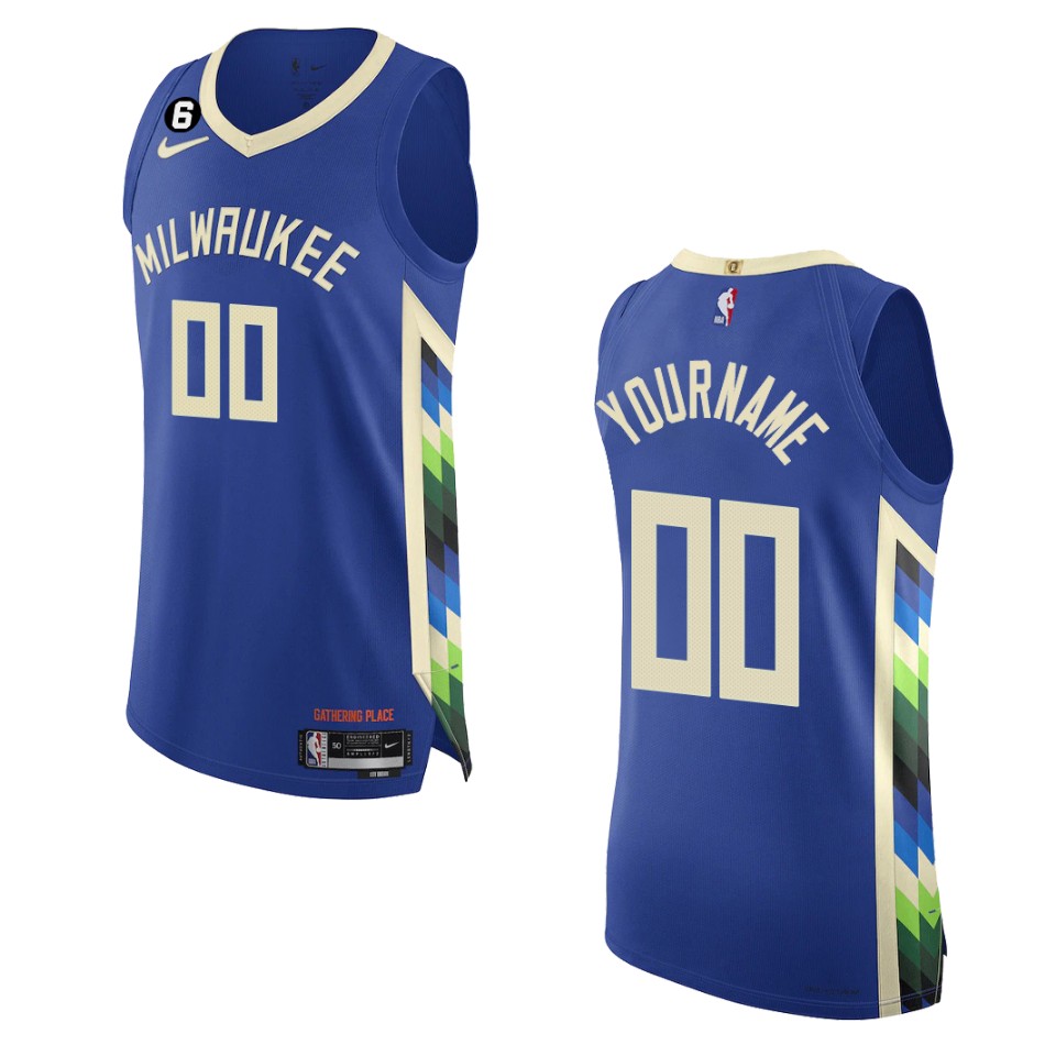 Bucks Blue Gathering Place Jersey - Nike Custom NBA