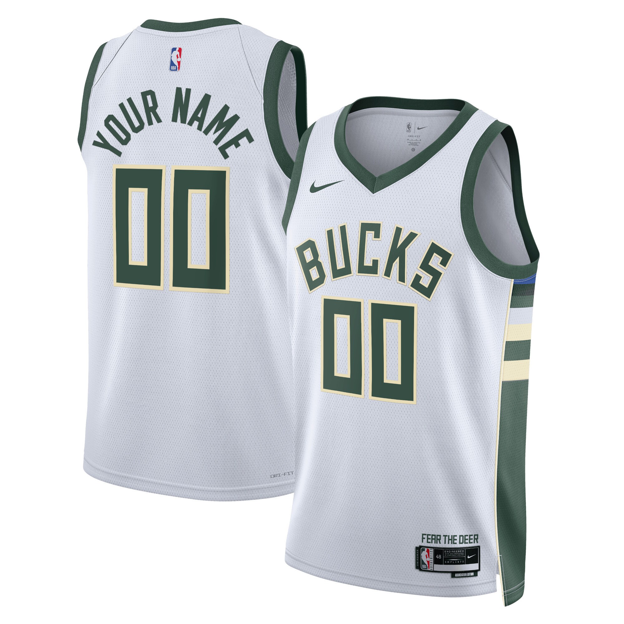 Bucks White Custom Jersey - Nike Bucks White Association Edition