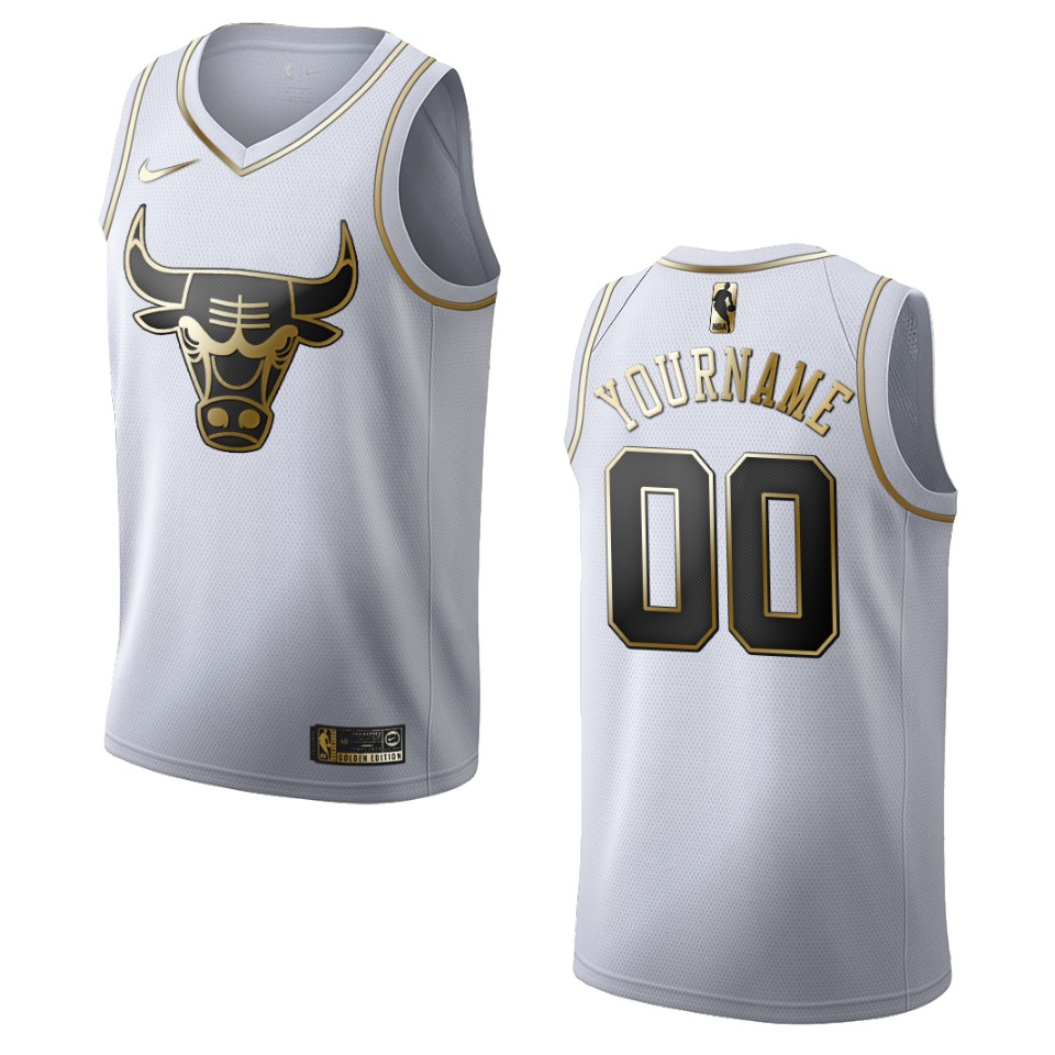 Bulls White Golden Custom Jersey - Nike Bulls White Golden Edition