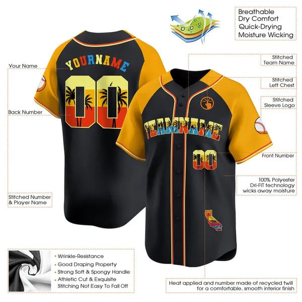 Alternative view of California Baseball Jersey - California Dreamin’ Baseball Jersey