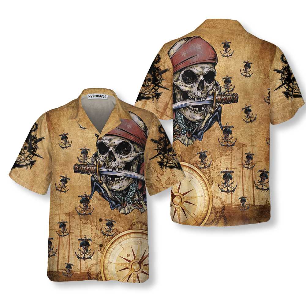 Captain Pirate Hawaiian Shirt, Cool Pirate Shirt For Adults, Pirate Pattern Shirt For Men