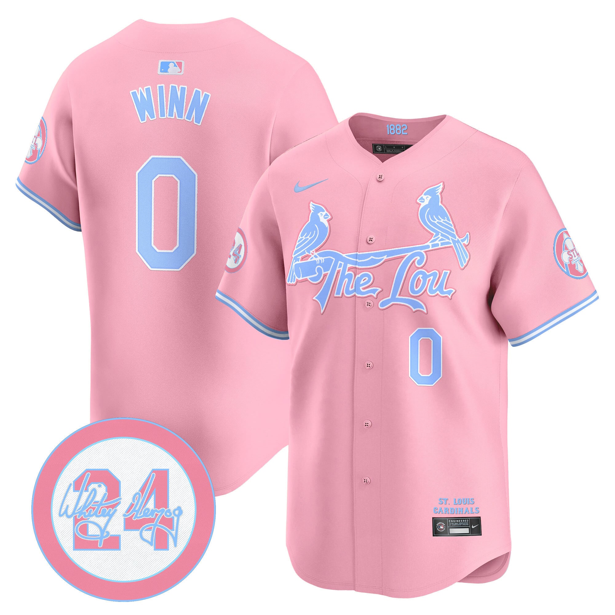Alternative view of Cardinals Herzog #24 Pink Jersey - Nike - Throwback Edition