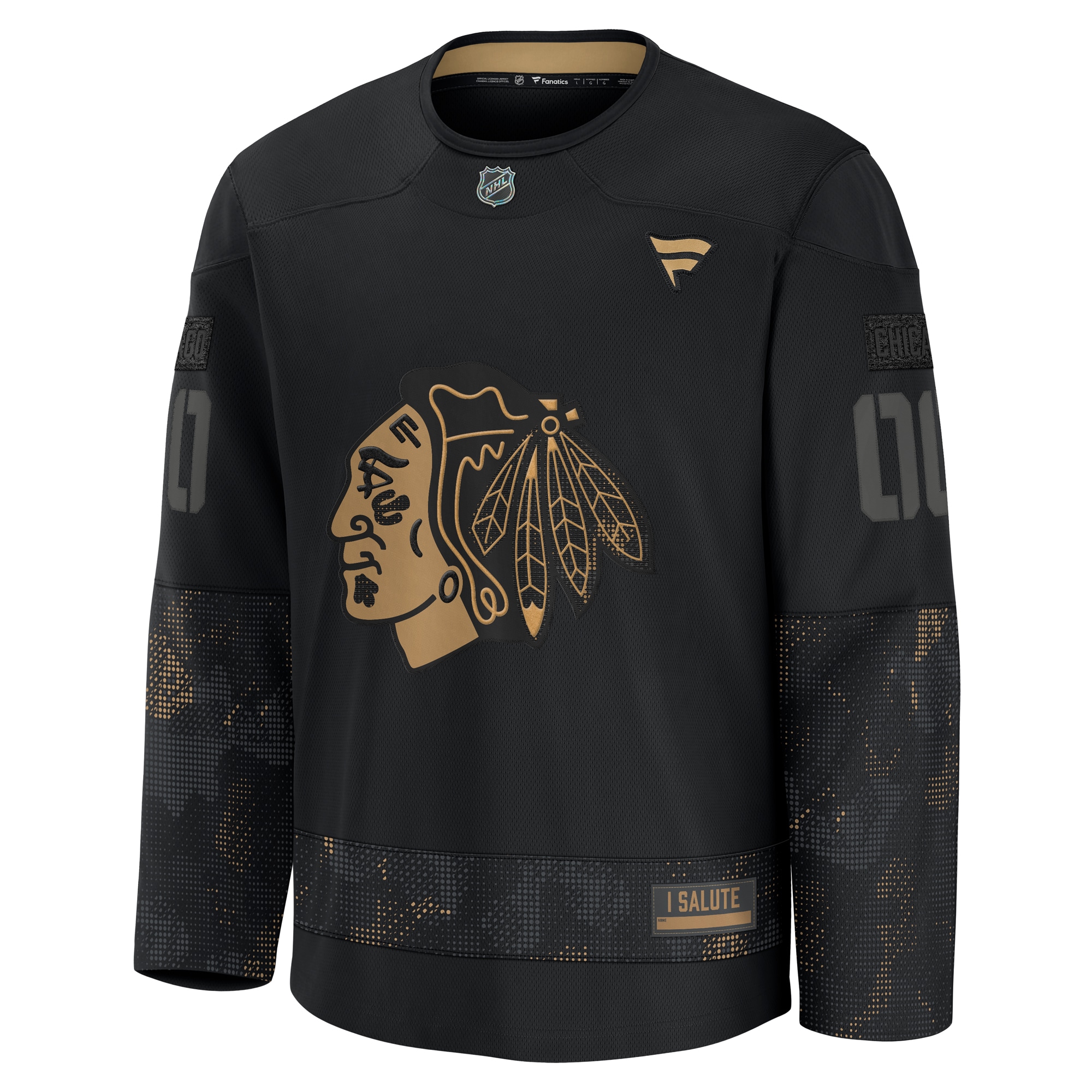 Chicago Blackhawks 2024 Military Practice Jersey - Premium Black Fanatics